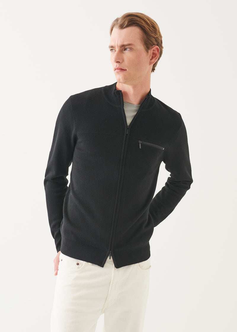 Double Face Merino Zip Up Cardigan