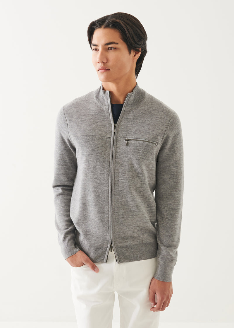 Double Face Merino Zip Up Cardigan