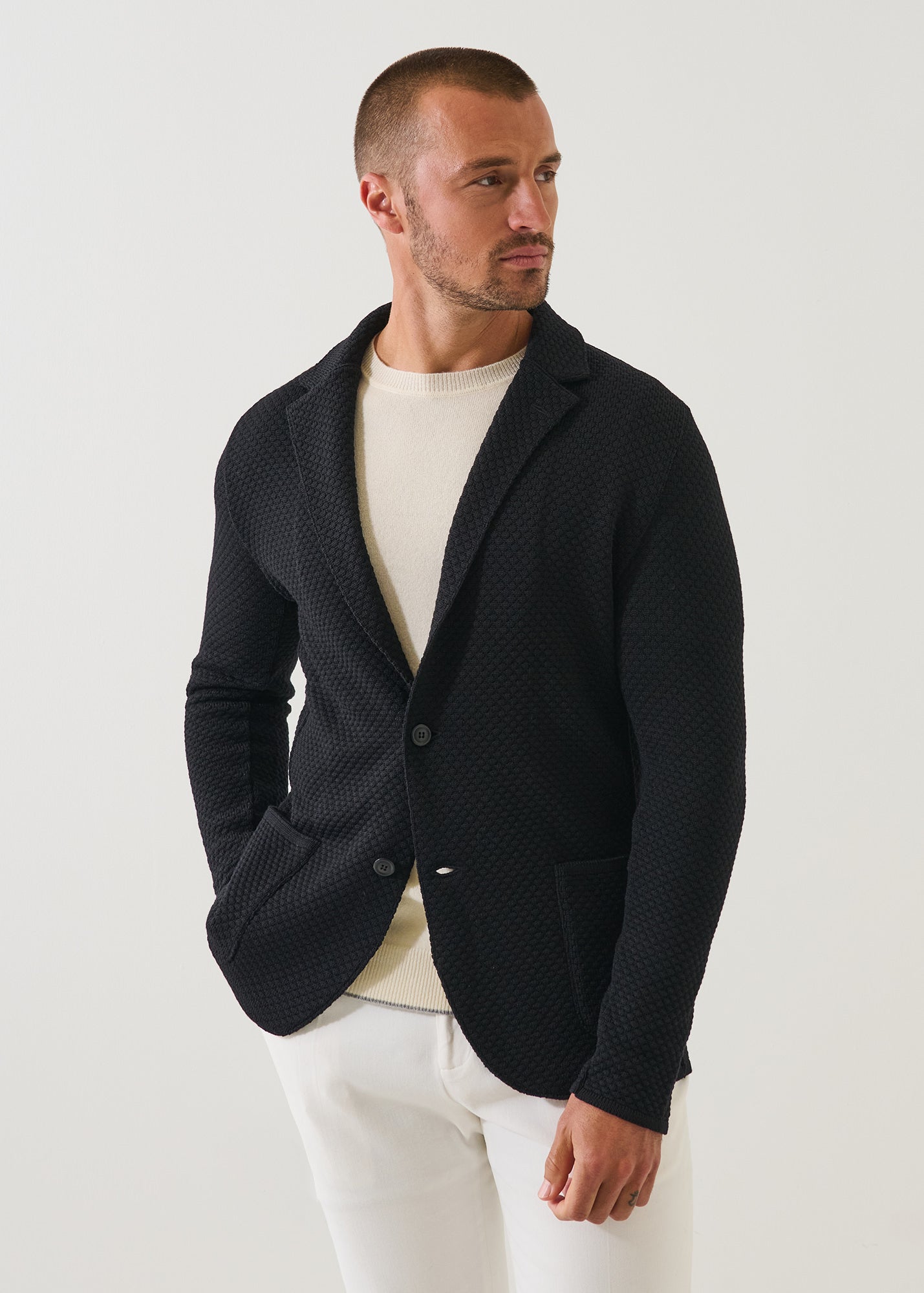 Merino Bubble Stitch Two Button Blazer