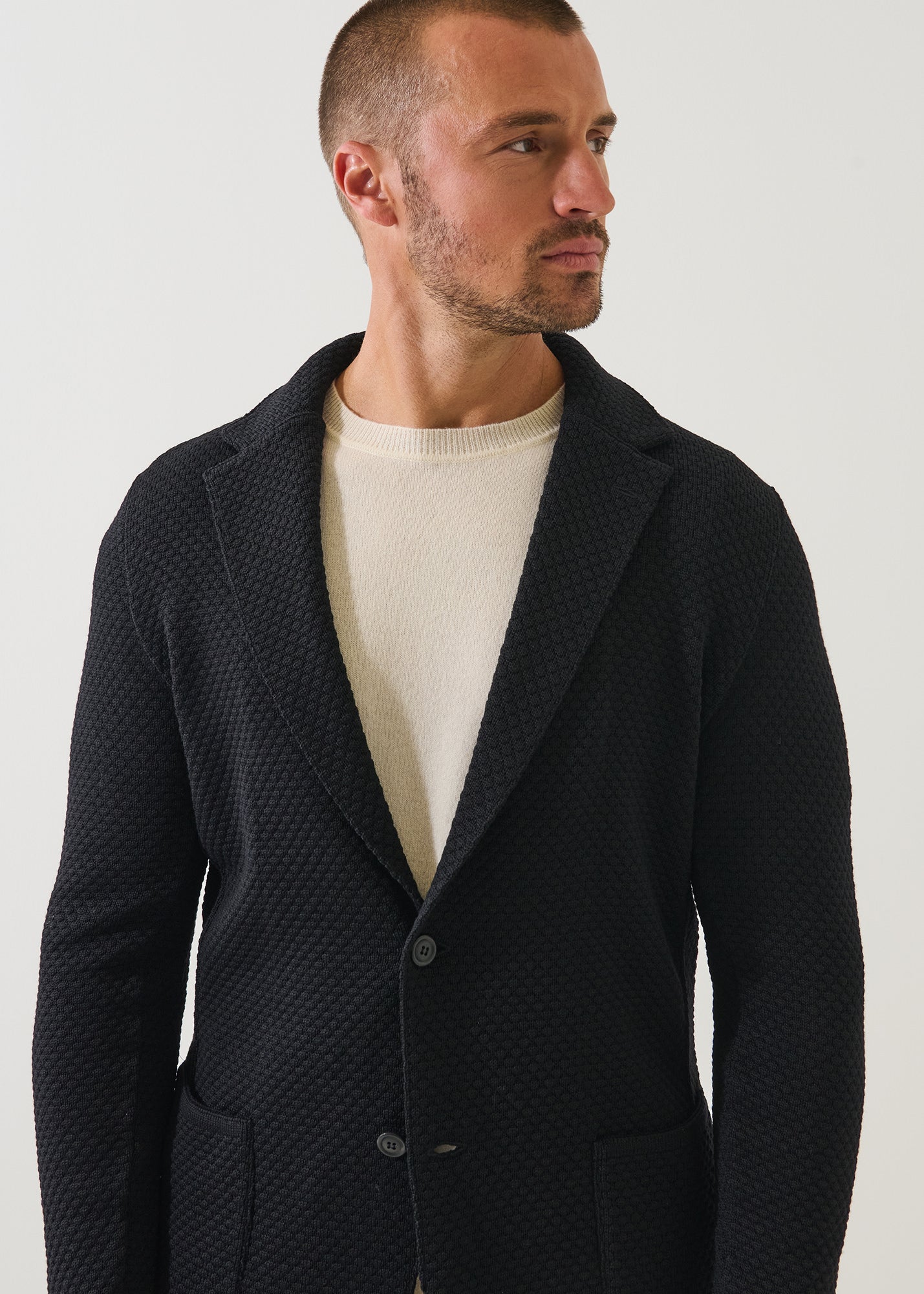 Merino Bubble Stitch Two Button Blazer