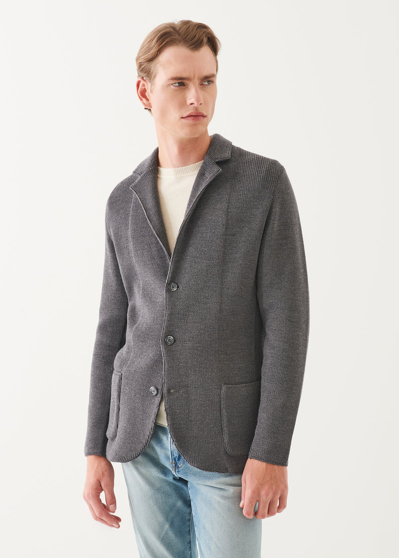 Cardigan Stitch Merino Wool 3-Button Blazer