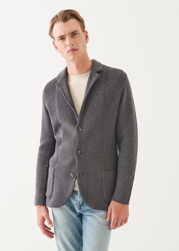 Cardigan Stitch Merino Wool 3-Button Blazer