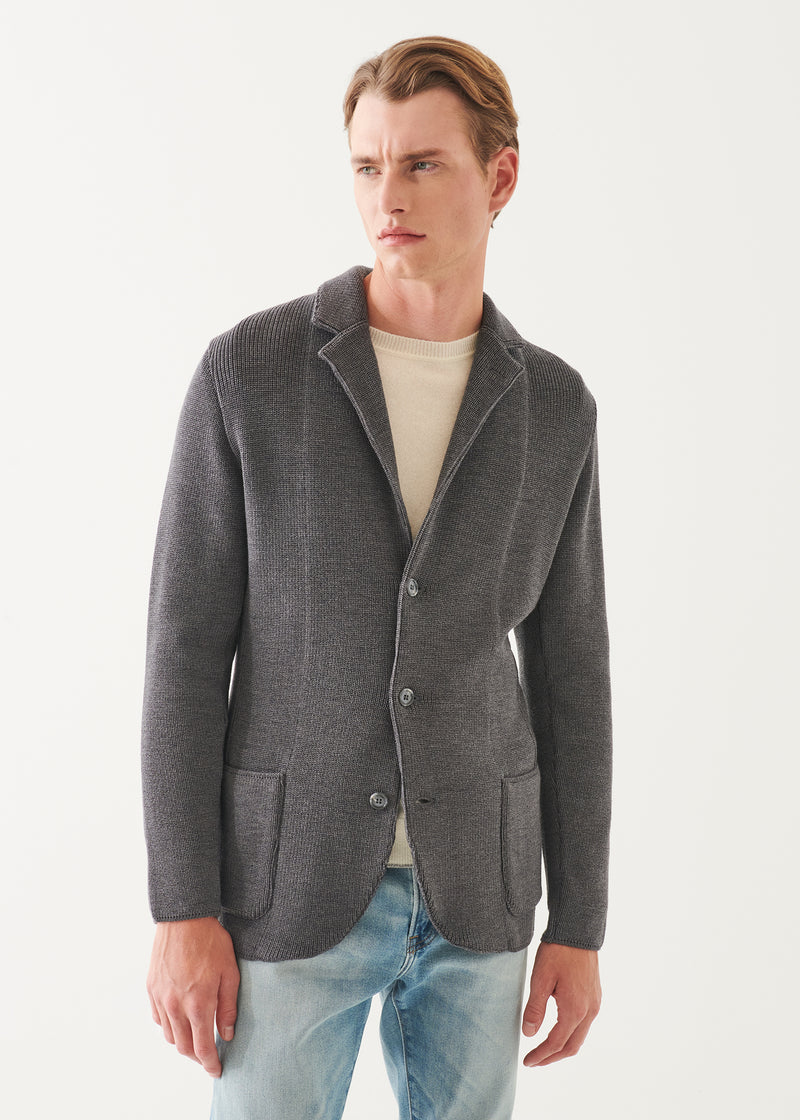 Cardigan Stitch Merino Wool 3-Button Blazer