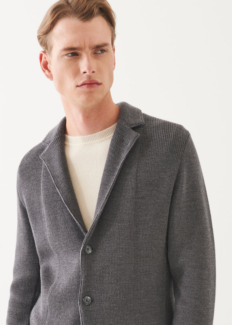 Cardigan Stitch Merino Wool 3-Button Blazer