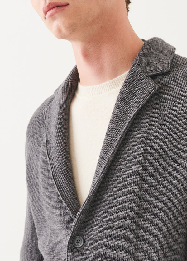 Cardigan Stitch Merino Wool 3-Button Blazer