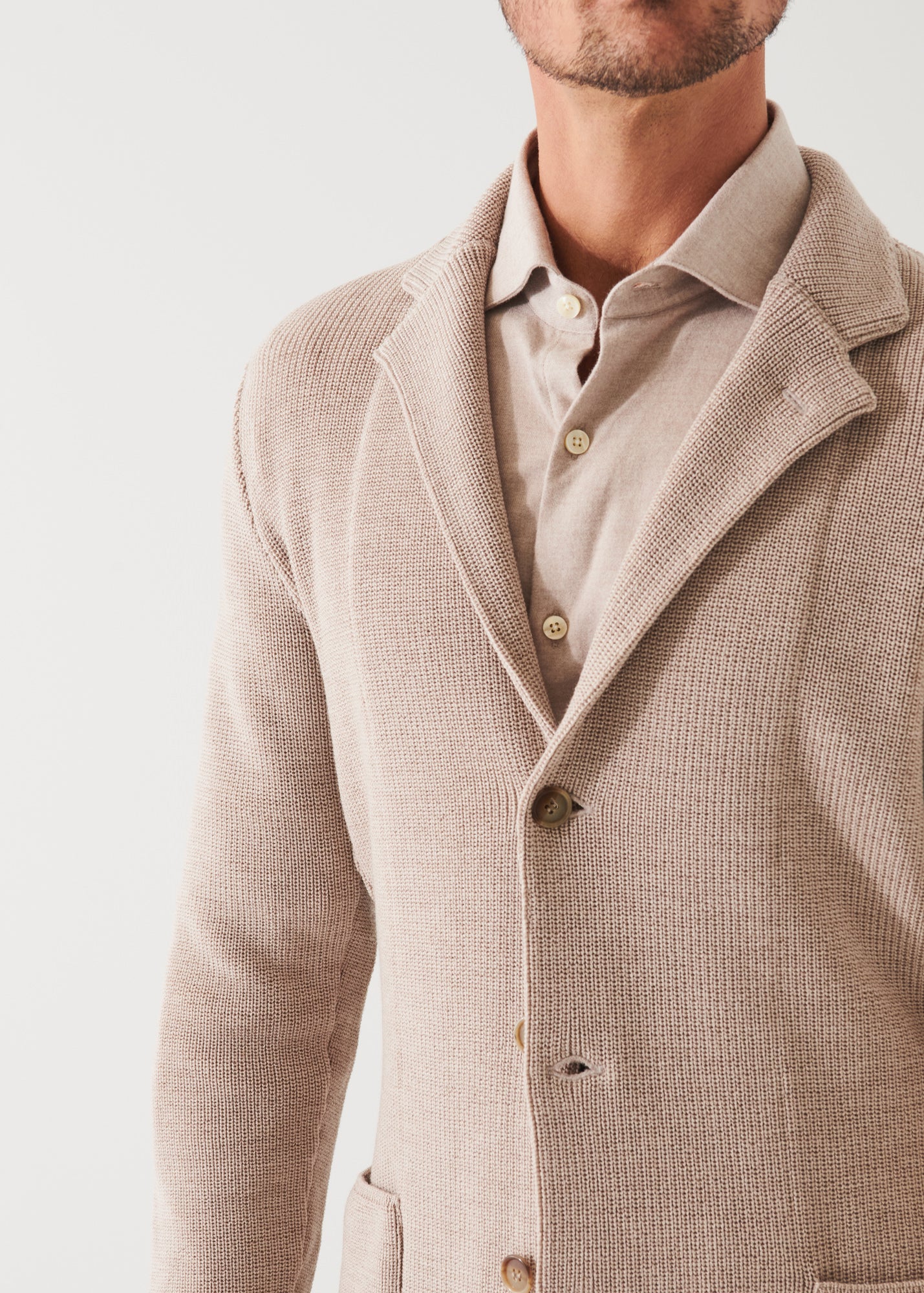Cardigan Stitch Merino Wool 3- Button Blazer