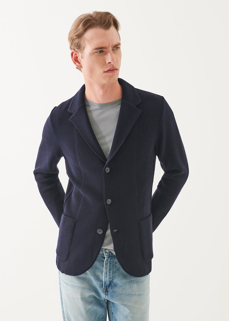 Cardigan Stitch Merino Wool 3-Button Blazer