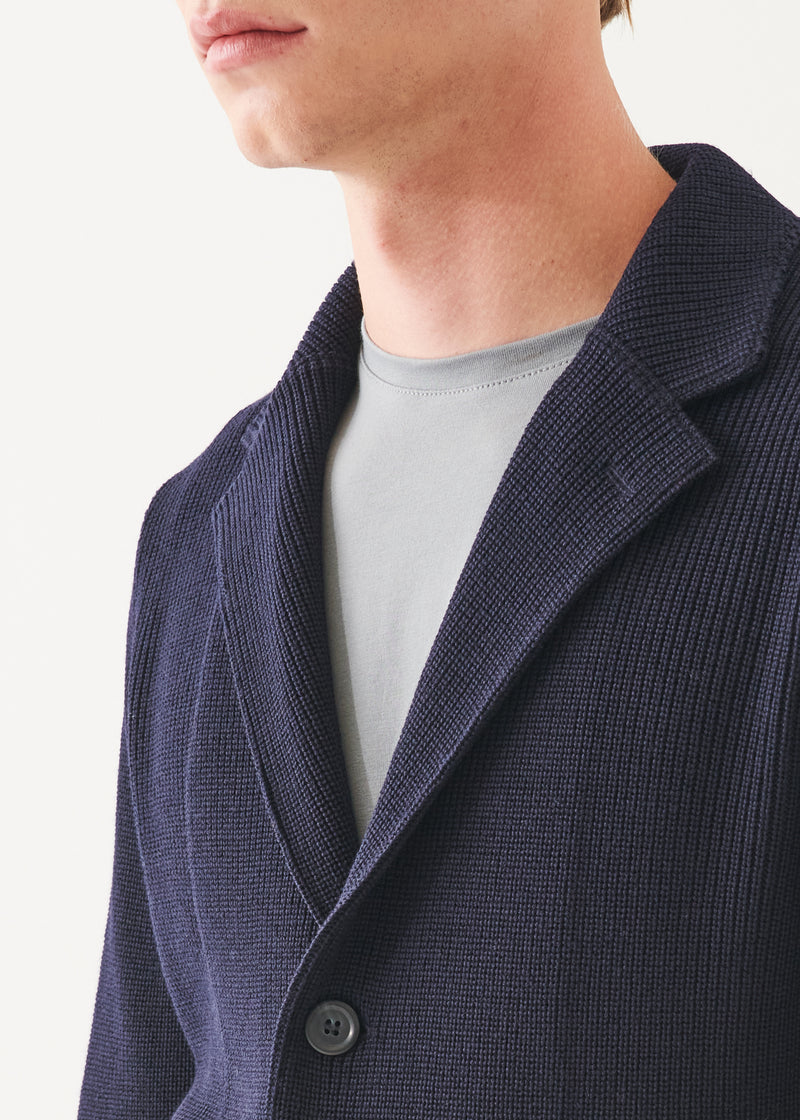 Cardigan Stitch Merino Wool 3-Button Blazer