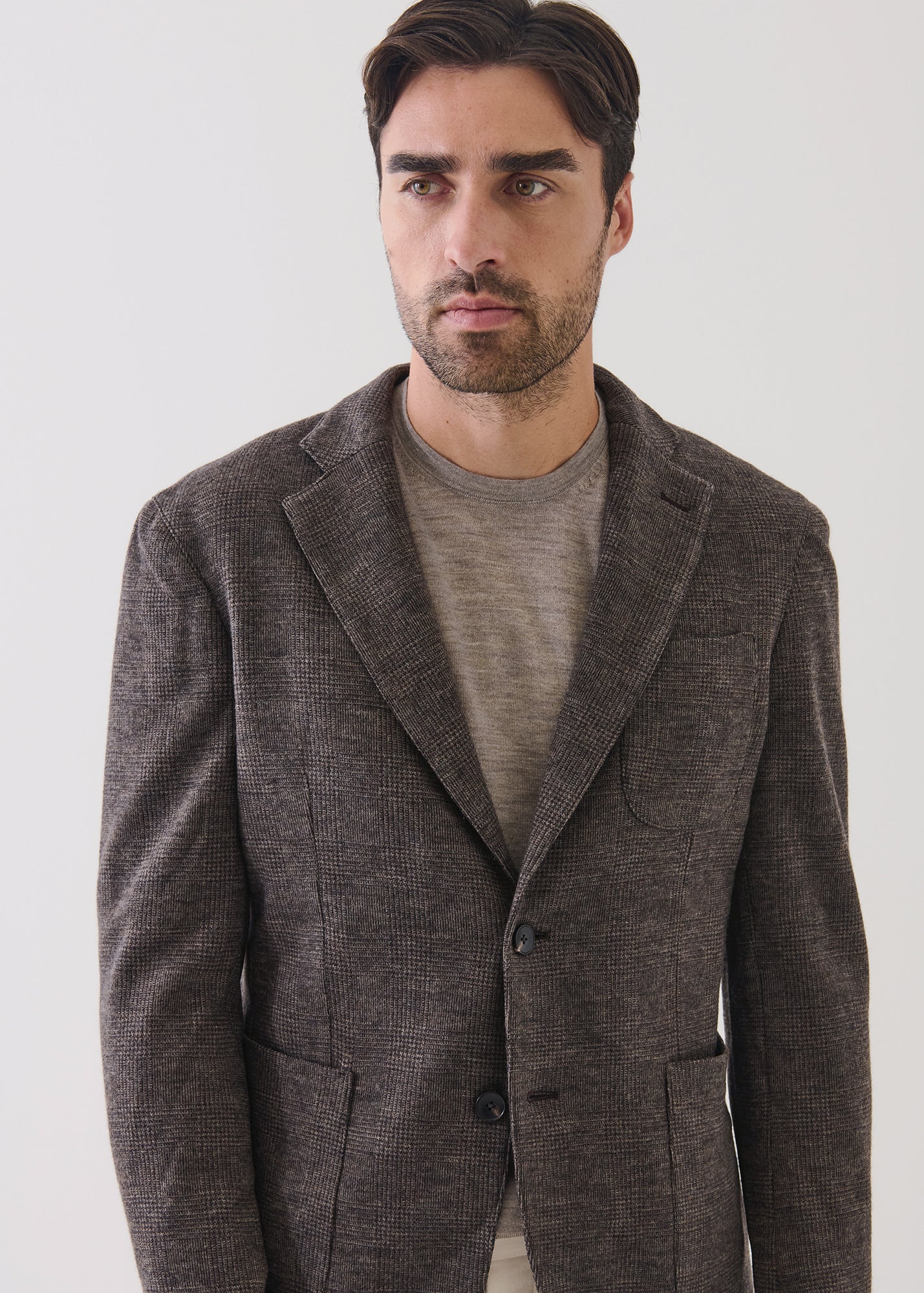 Wool Plaid Two Button Blazer