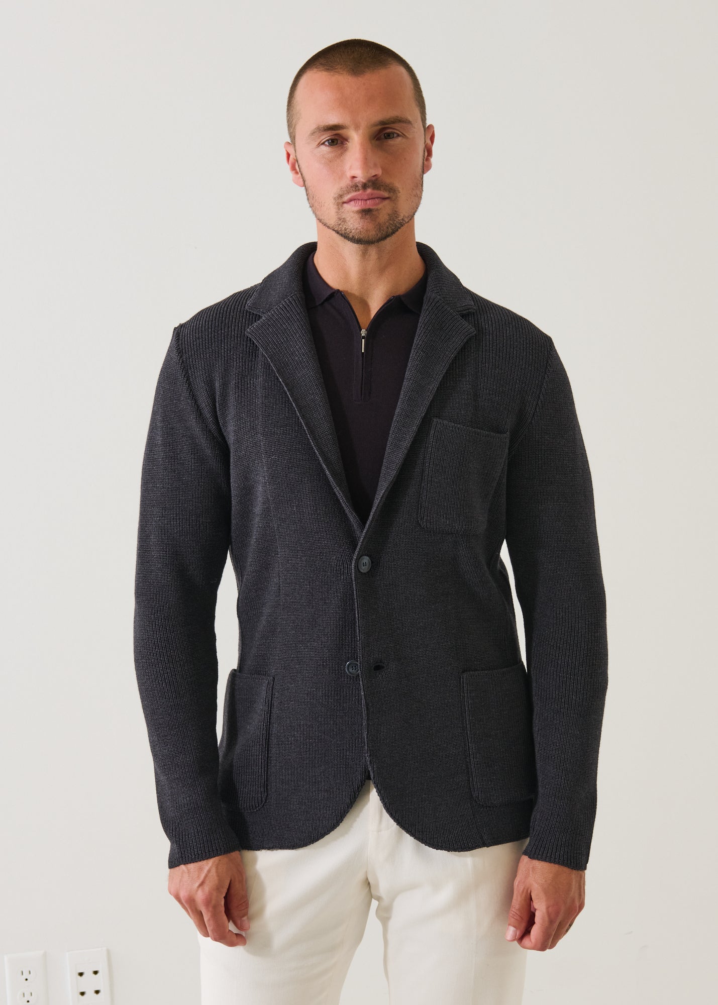 Merino Cardigan Stitch Two Button Blazer
