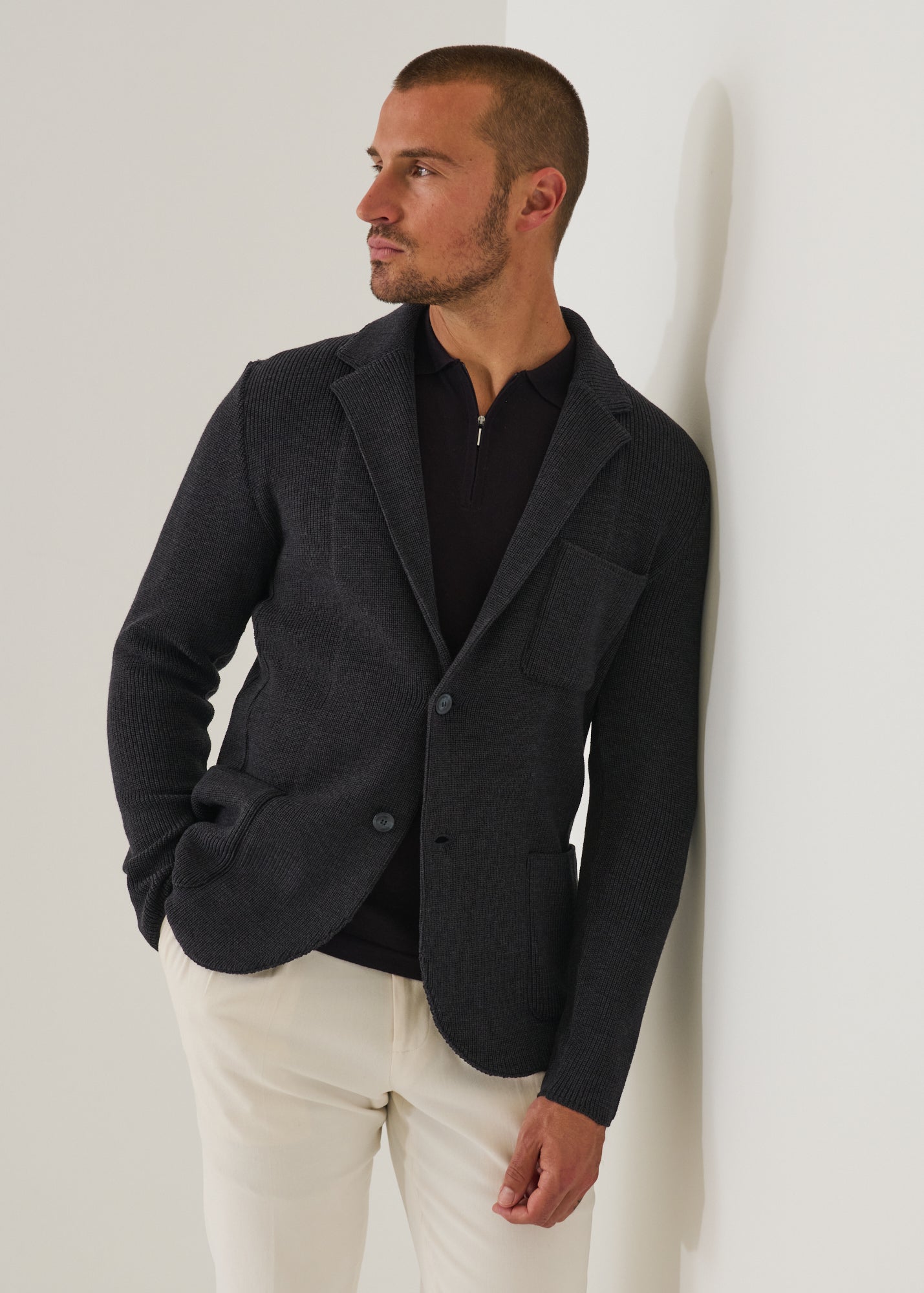 Merino Cardigan Stitch Two Button Blazer
