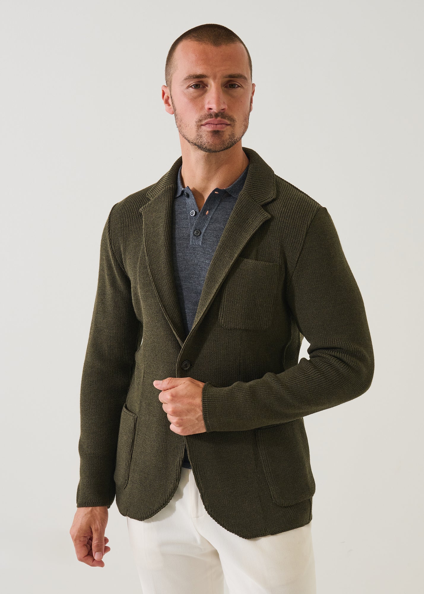 Merino Cardigan Stitch Two Button Blazer