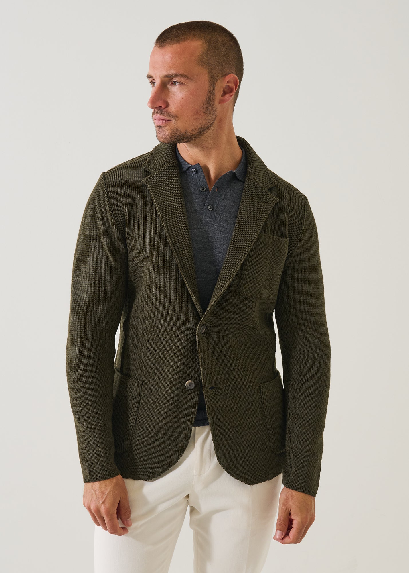 Merino Cardigan Stitch Two Button Blazer