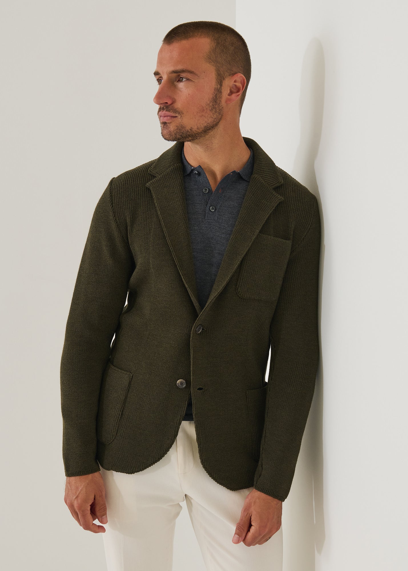 Merino Cardigan Stitch Two Button Blazer