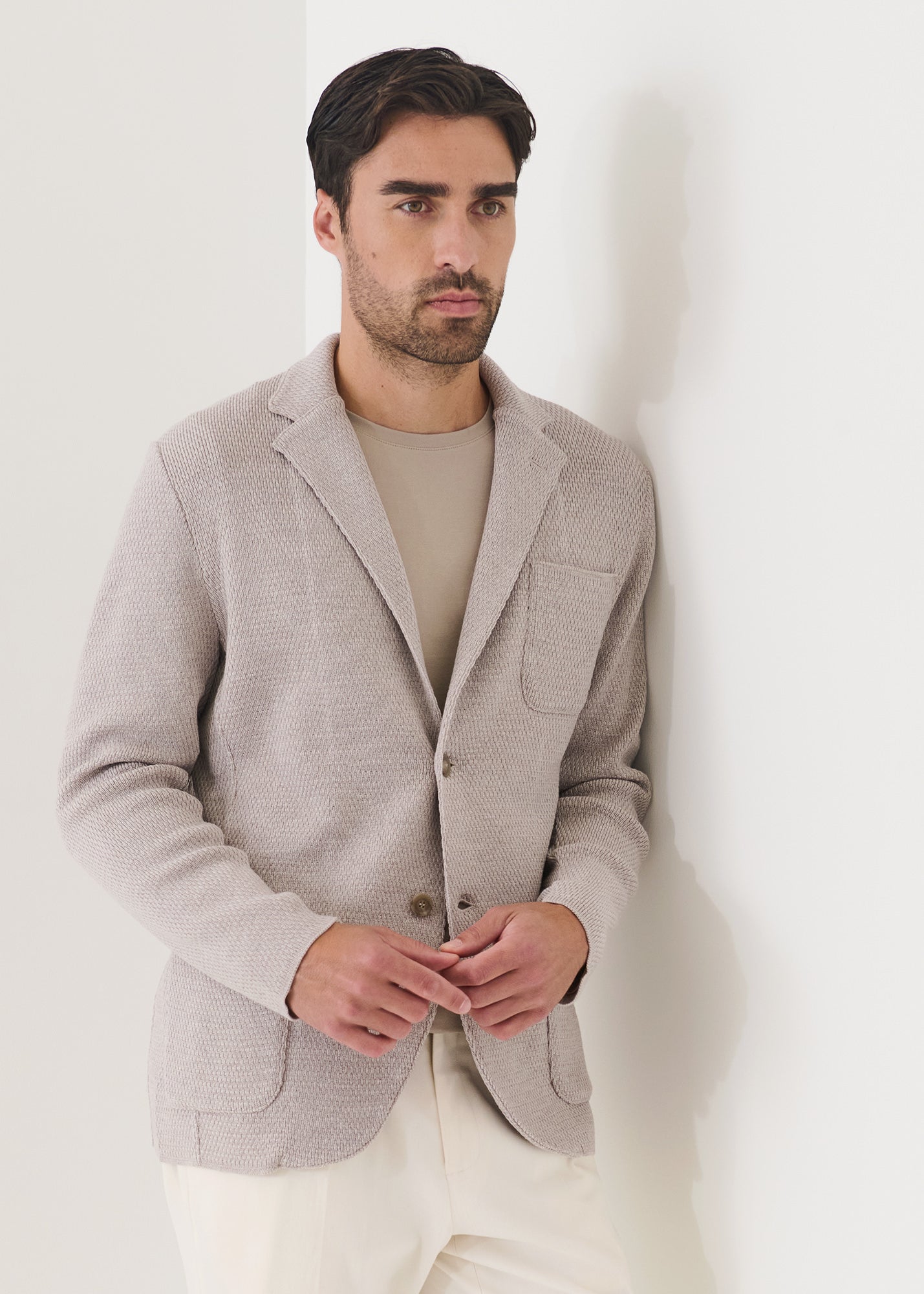 Merino Honeycomb Stitch Two Button Blazer