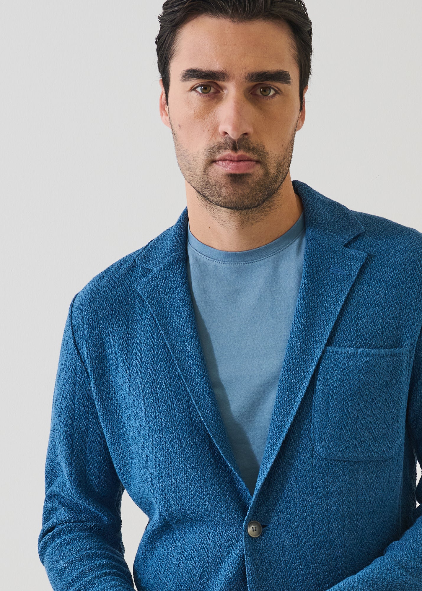 Linen-Cotton Herringbone Knit Blazer