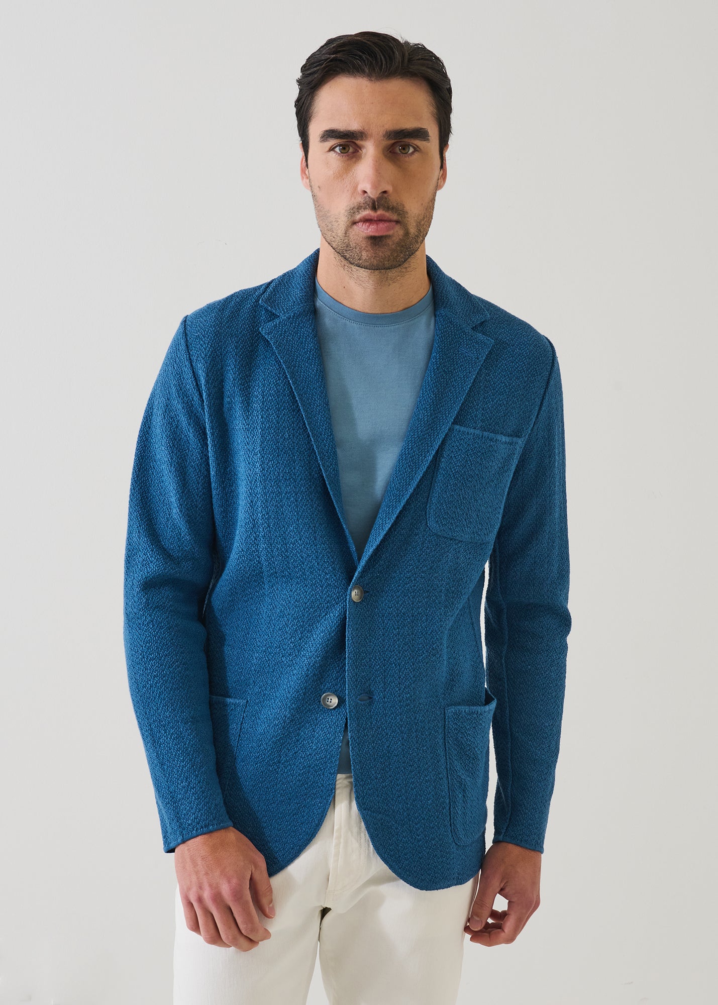 Linen-Cotton Herringbone Knit Blazer