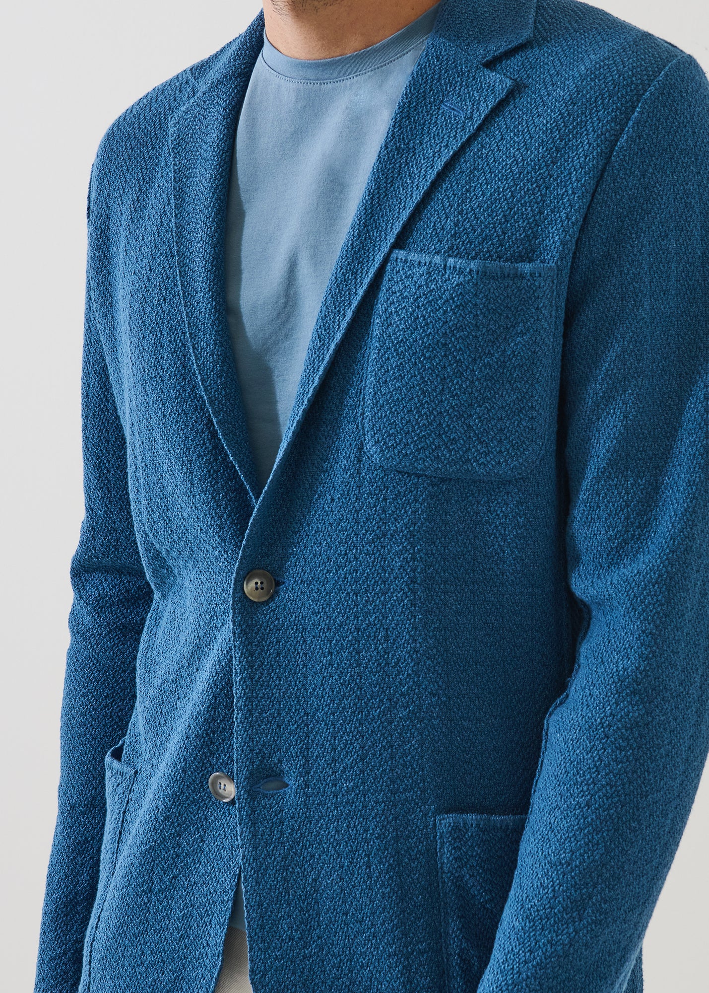 Linen-Cotton Herringbone Knit Blazer