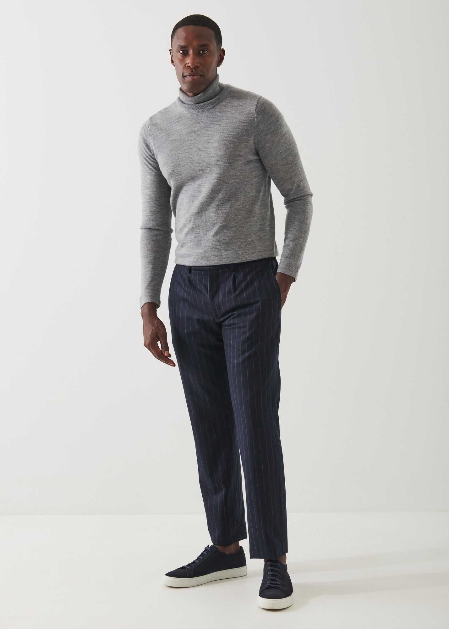 CHALK STRIPE WOOL DRAWSTRING PANT | PATRICK ASSARAF.