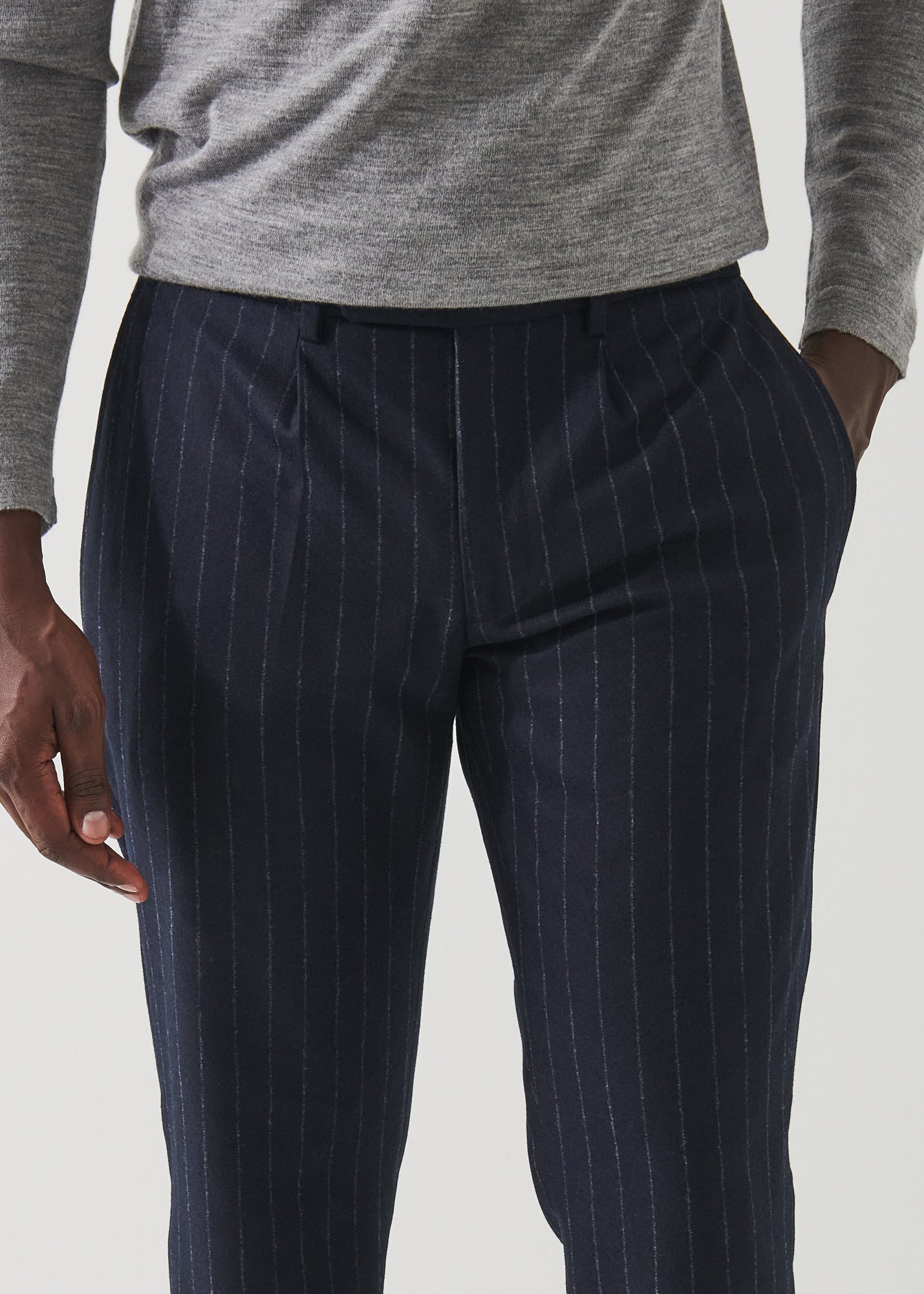 CHALK STRIPE WOOL DRAWSTRING PANT | PATRICK ASSARAF.