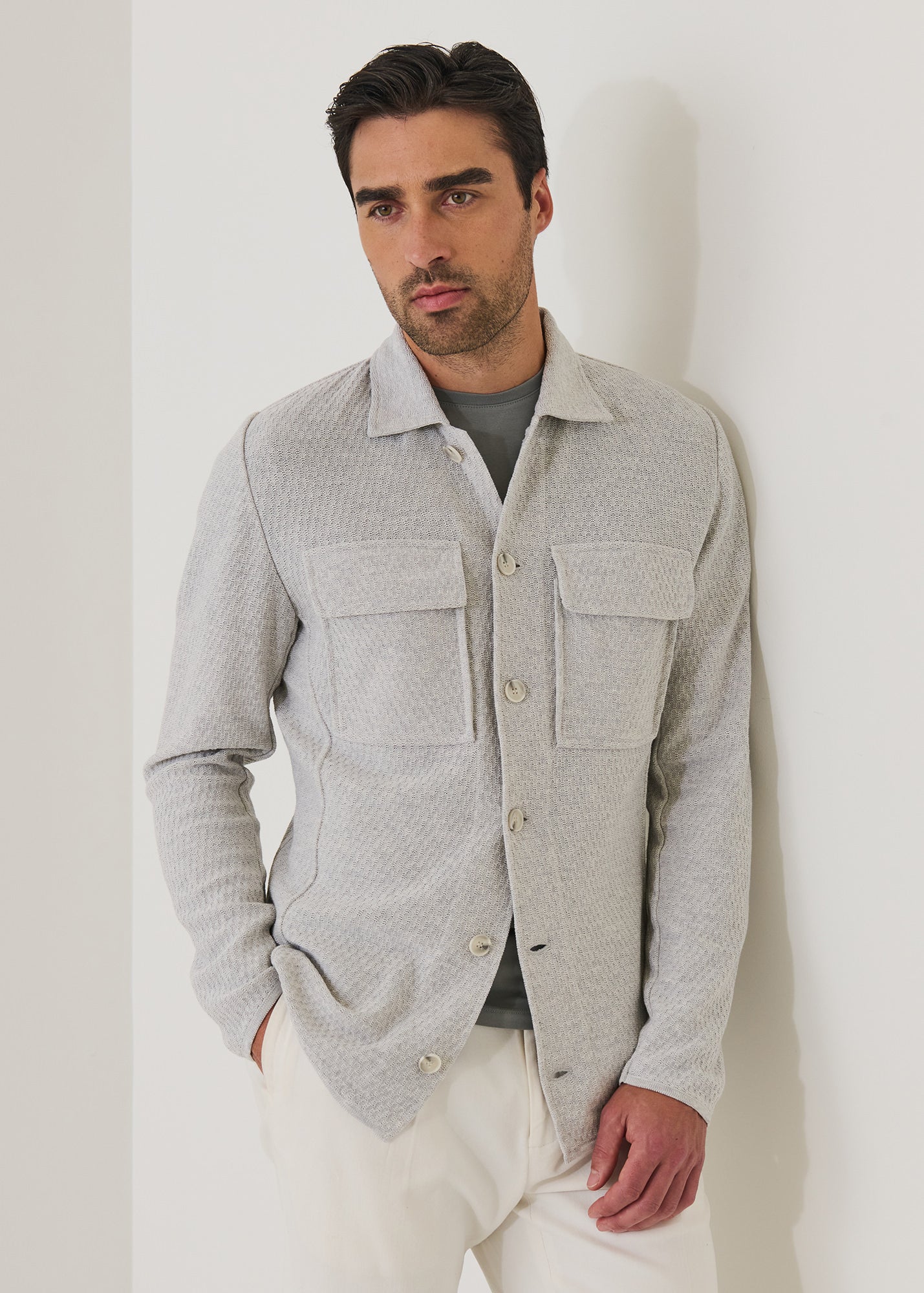 Cotton Textured Knit Shirt Jacket - PATRICK ASSARAF