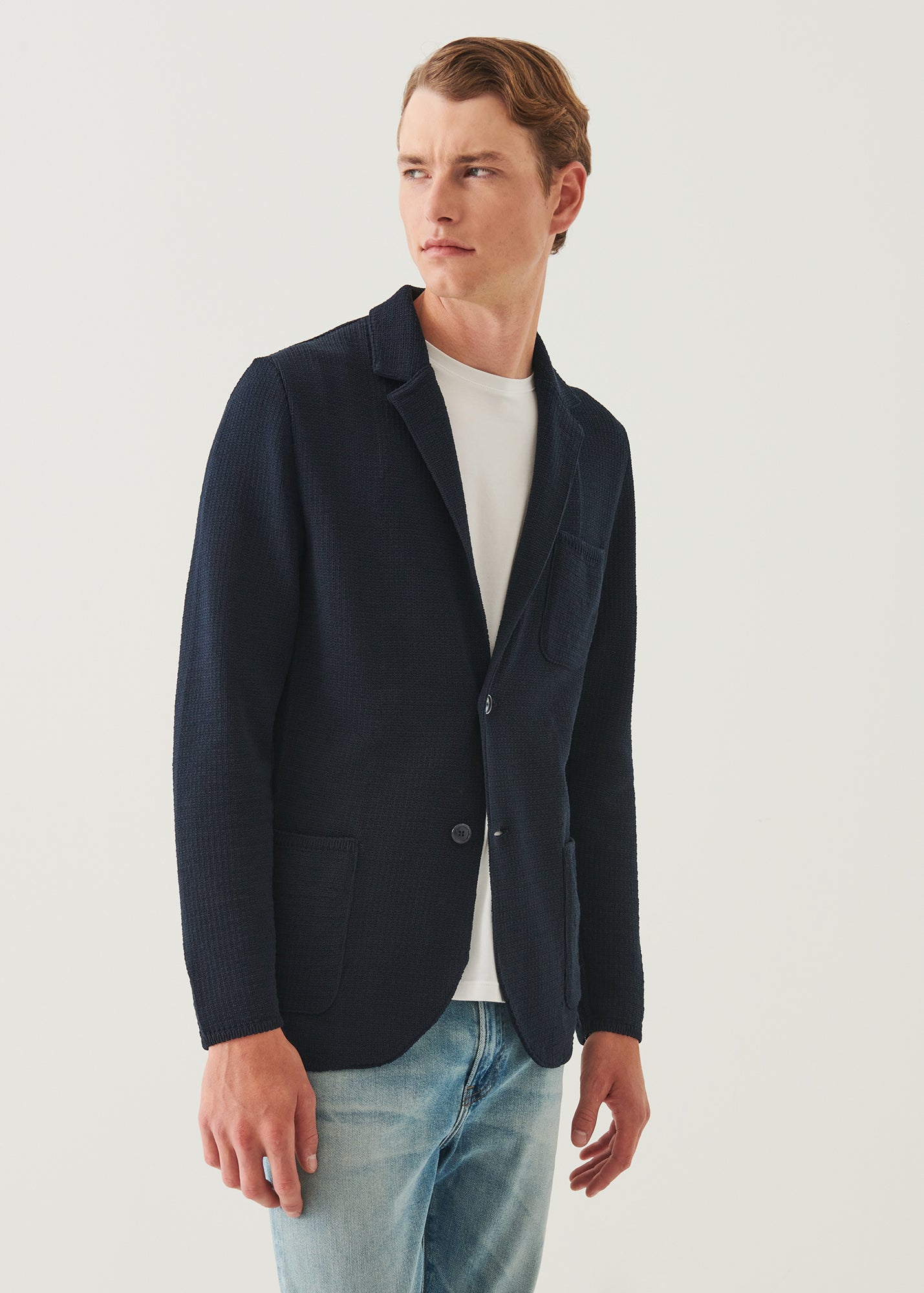 Cotton Knit Two-Button Blazer