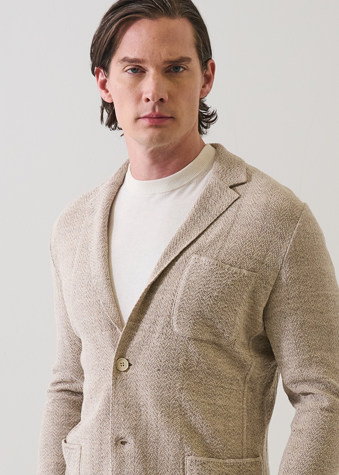 Linen-Cotton Herringbone Knit Blazer - PATRICK ASSARAF