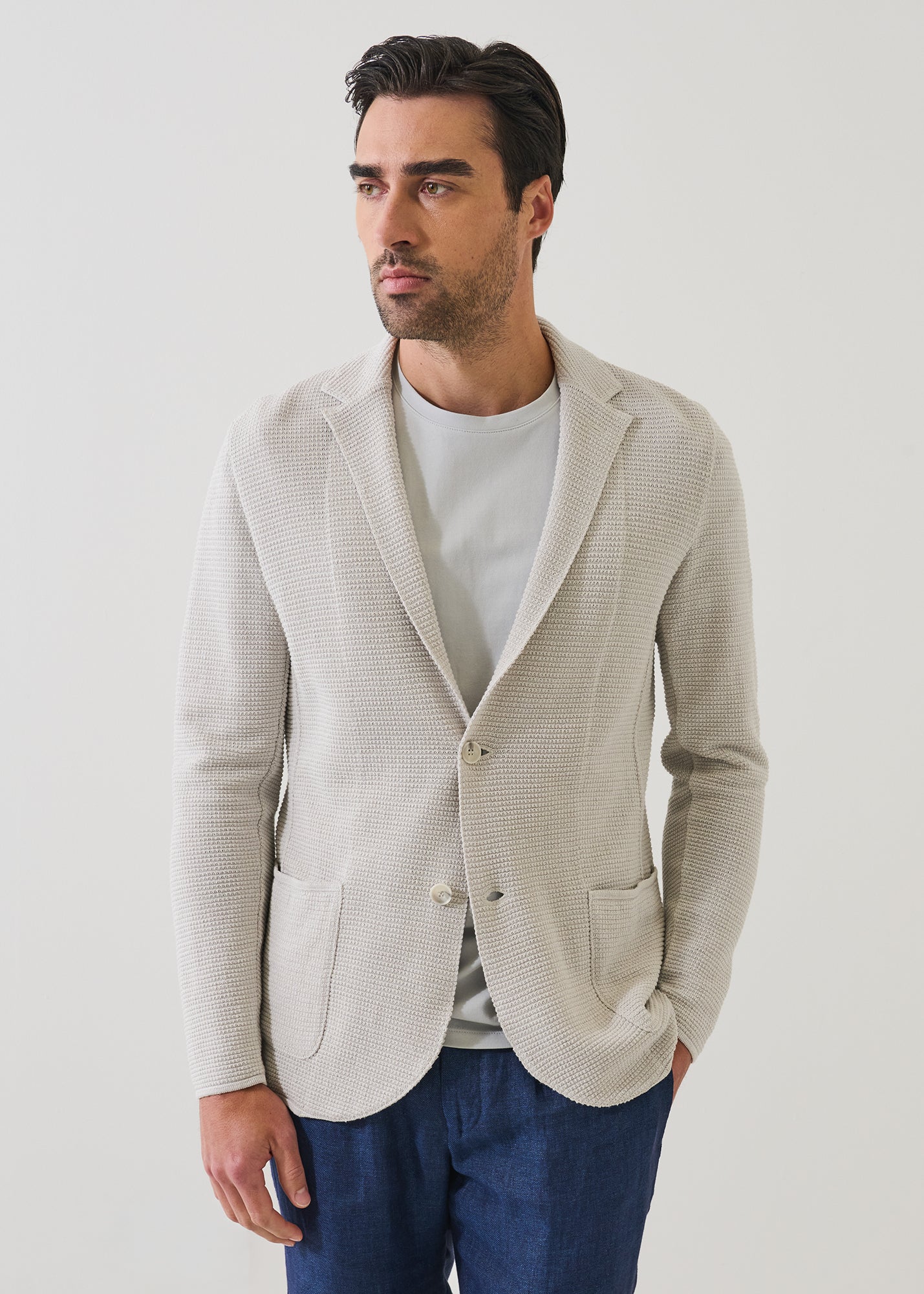 Linen-Cotton Mini-Grid Knit Blazer - PATRICK ASSARAF