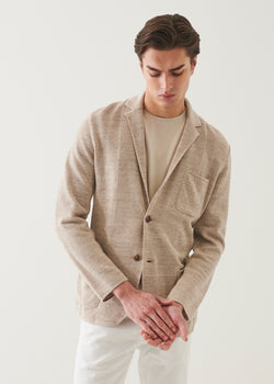 Linen-Cotton Blend Textured Stitch Knit Blazer