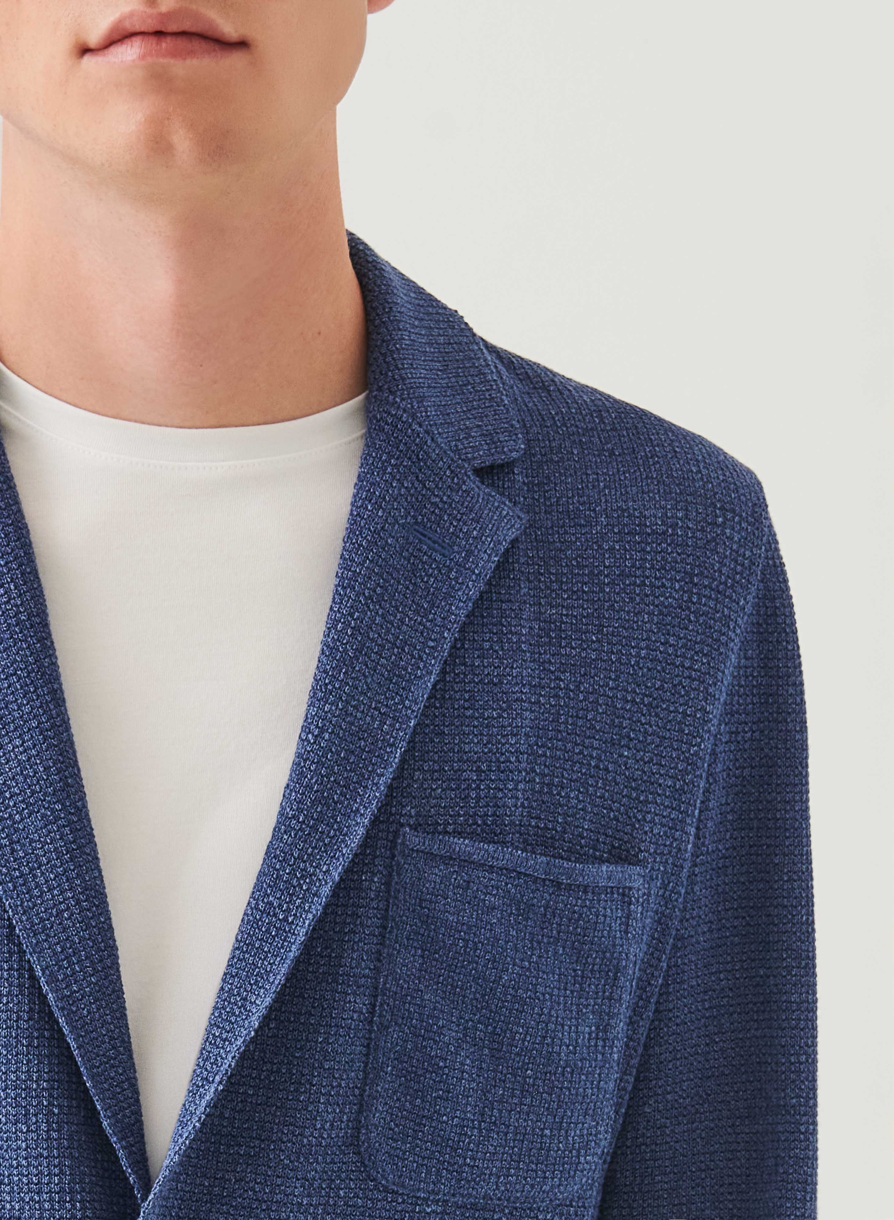 Linen-Cotton Blend Textured Stitch Knit Blazer