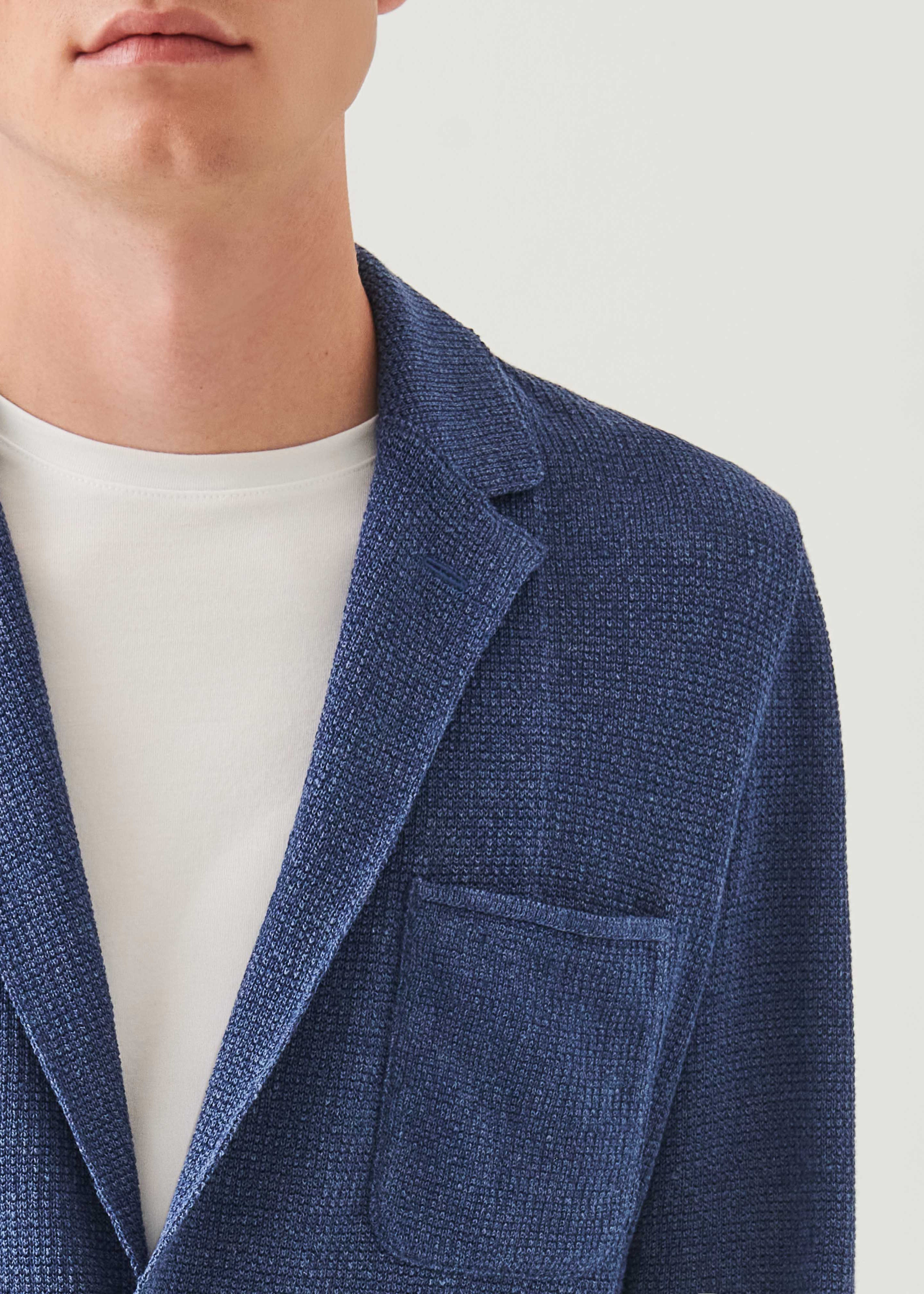 Linen-Cotton Blend Textured Stitch Knit Blazer