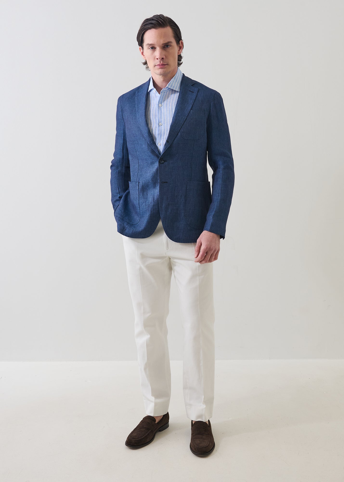 Linen Herringbone Two-Button Blazer - PATRICK ASSARAF
