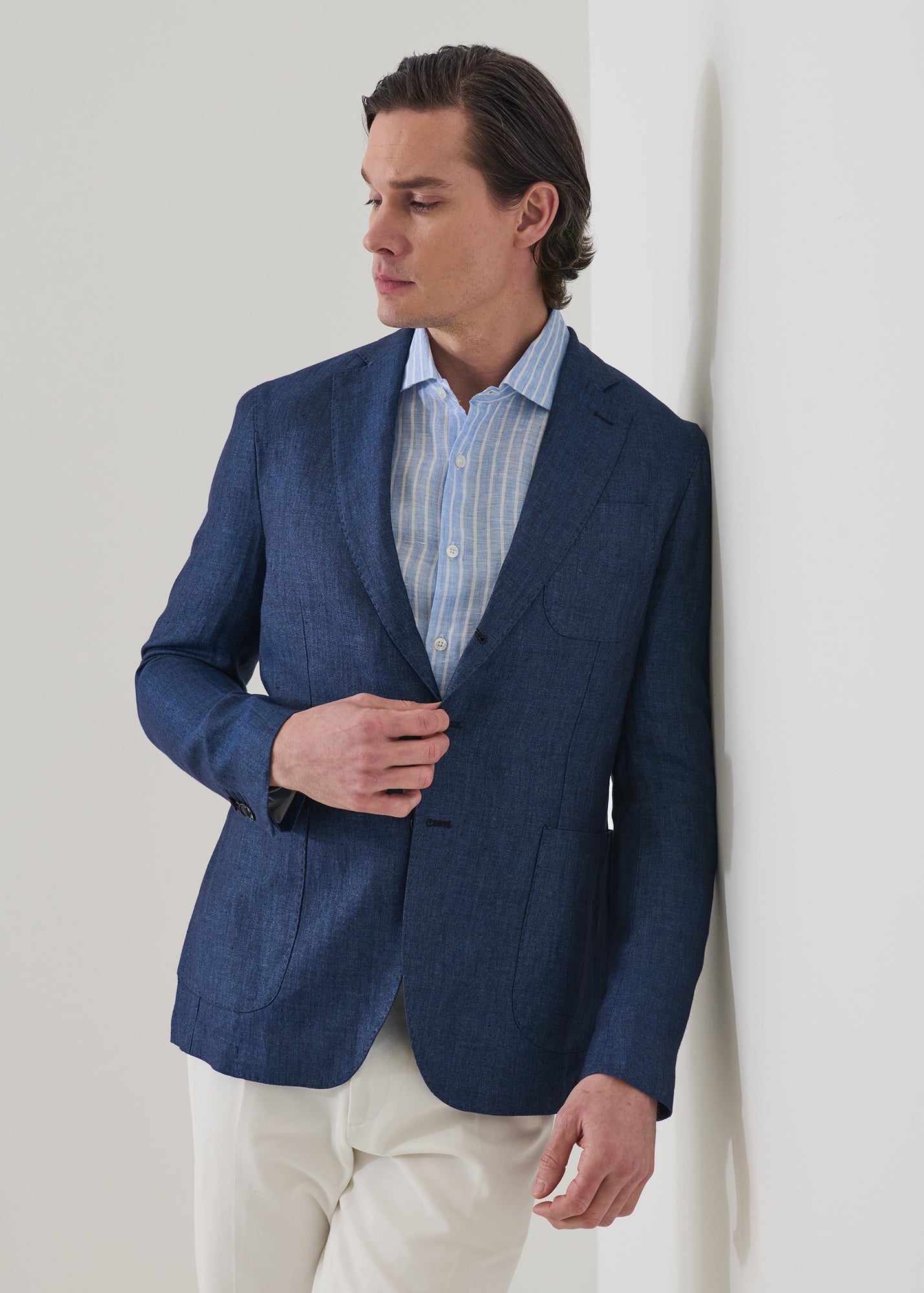 Linen Herringbone Two-Button Blazer - PATRICK ASSARAF
