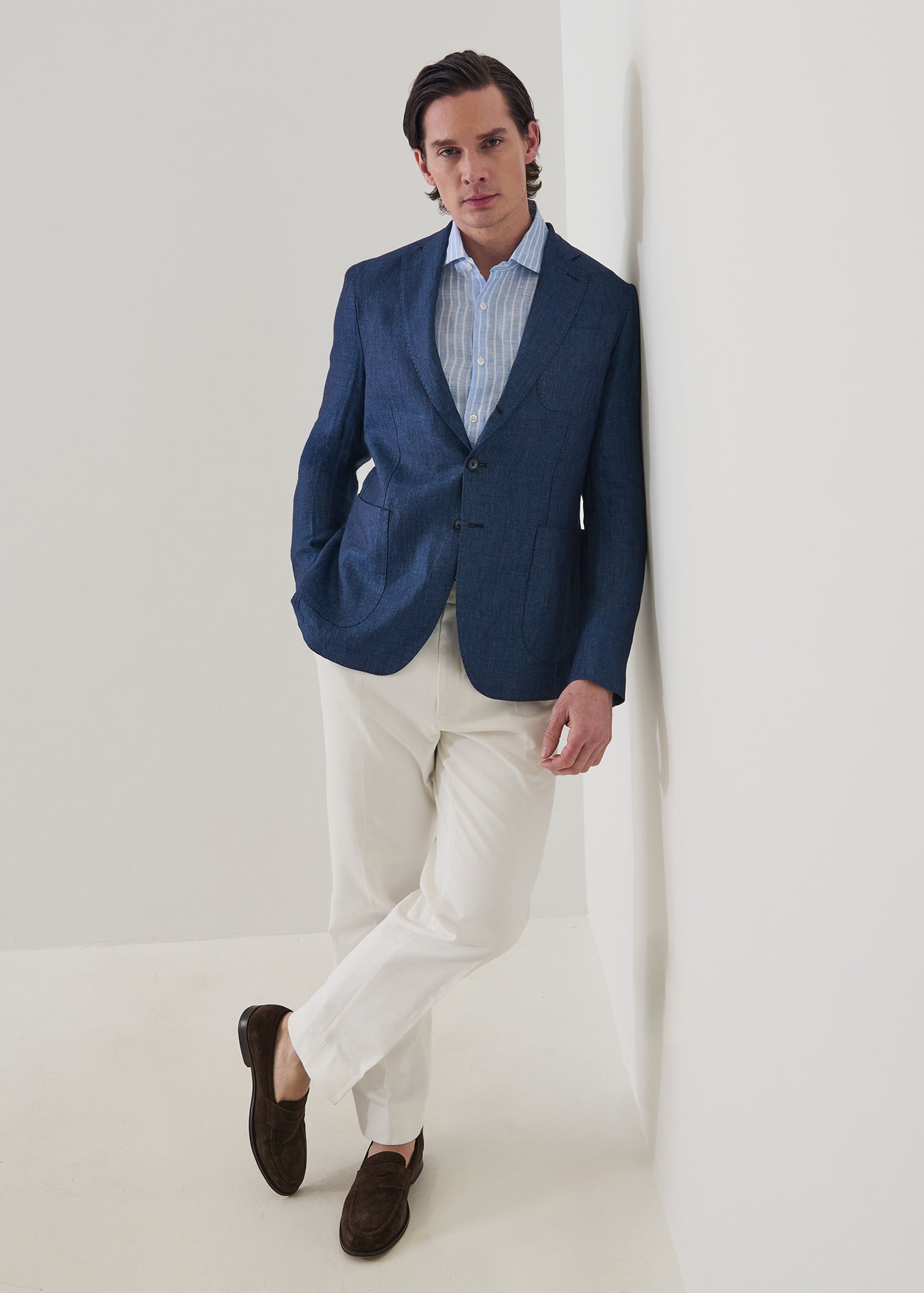 Linen Herringbone Two-Button Blazer - PATRICK ASSARAF