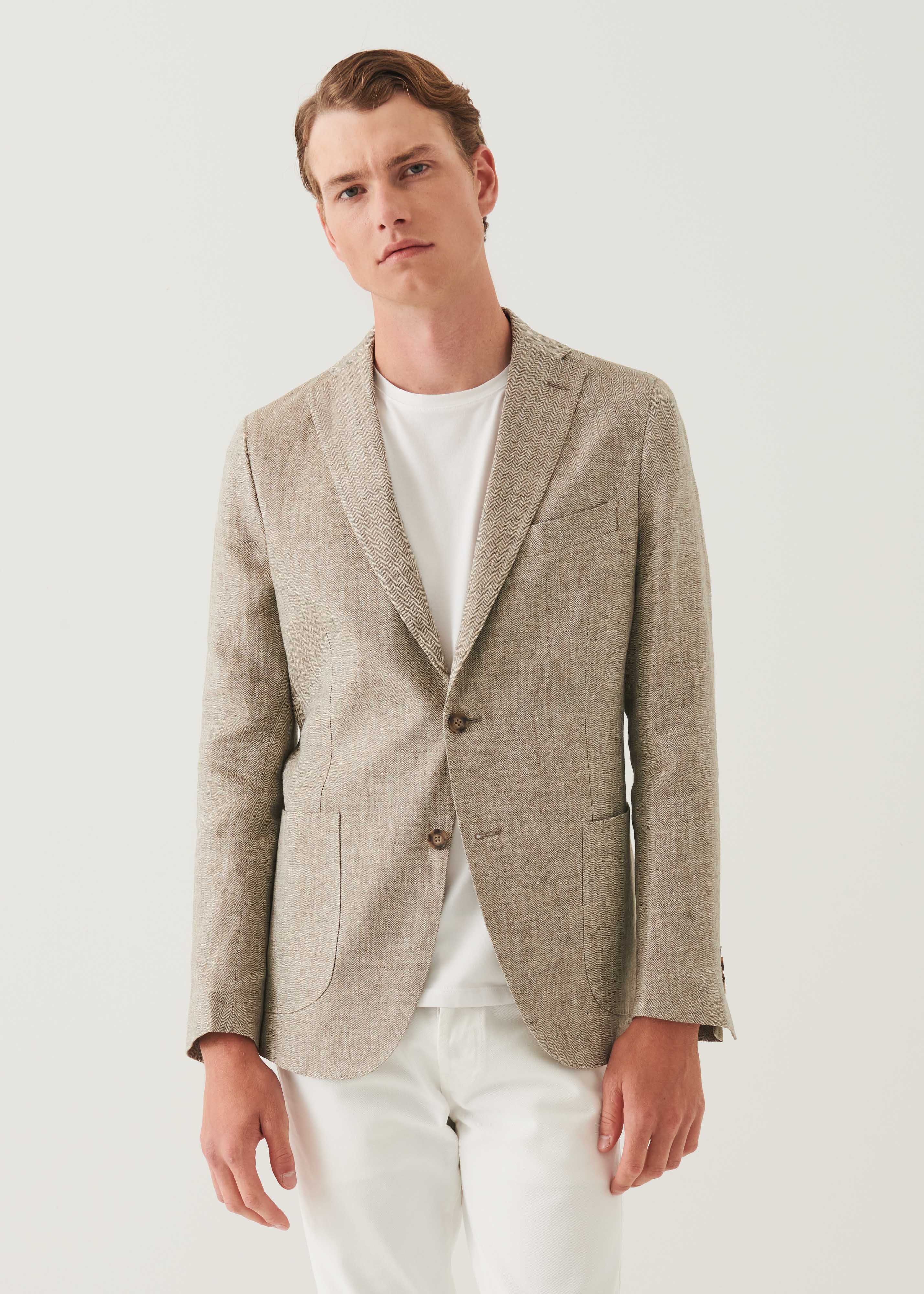Herringbone Linen Two-Button Blazer