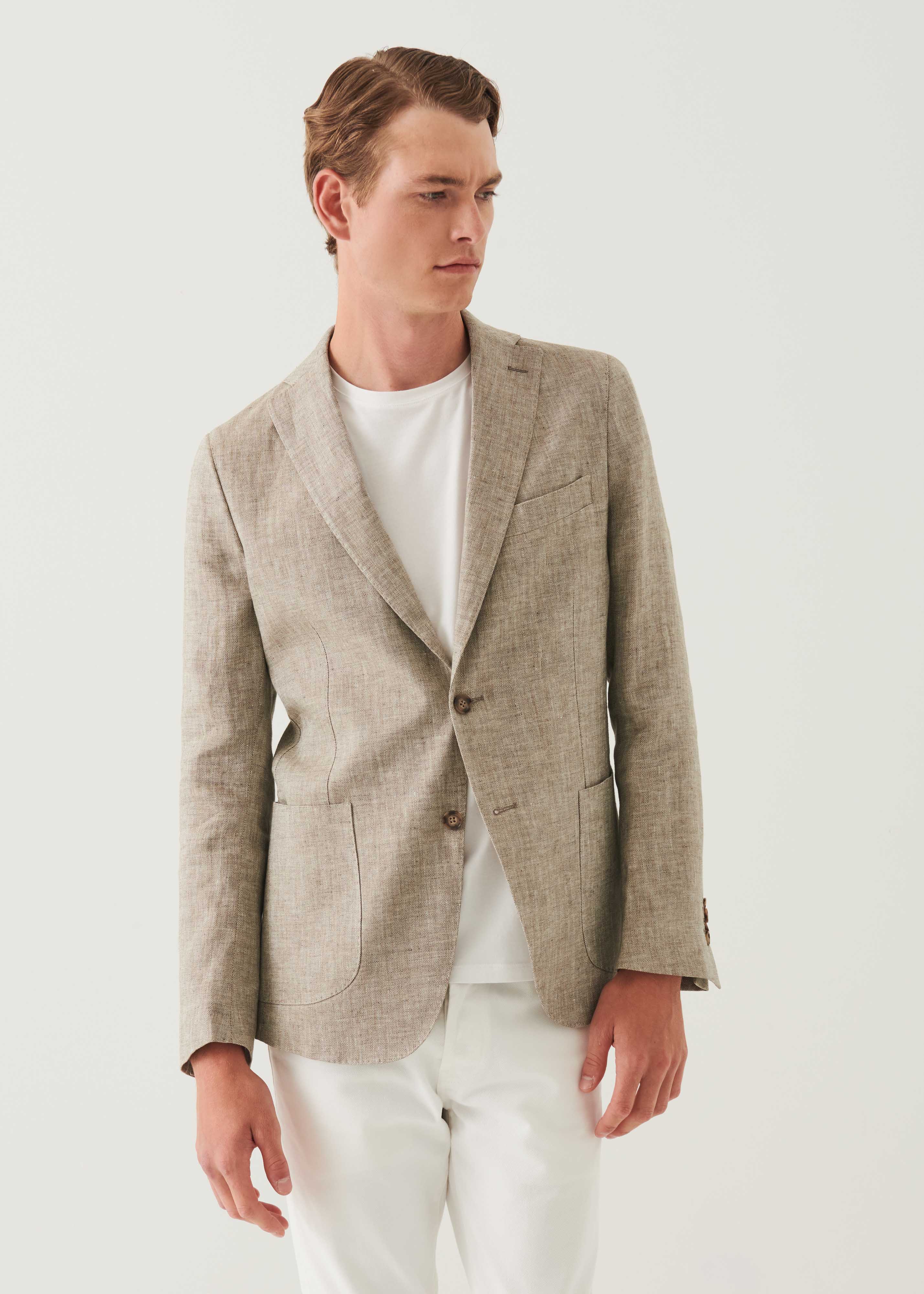 Herringbone Linen Two-Button Blazer