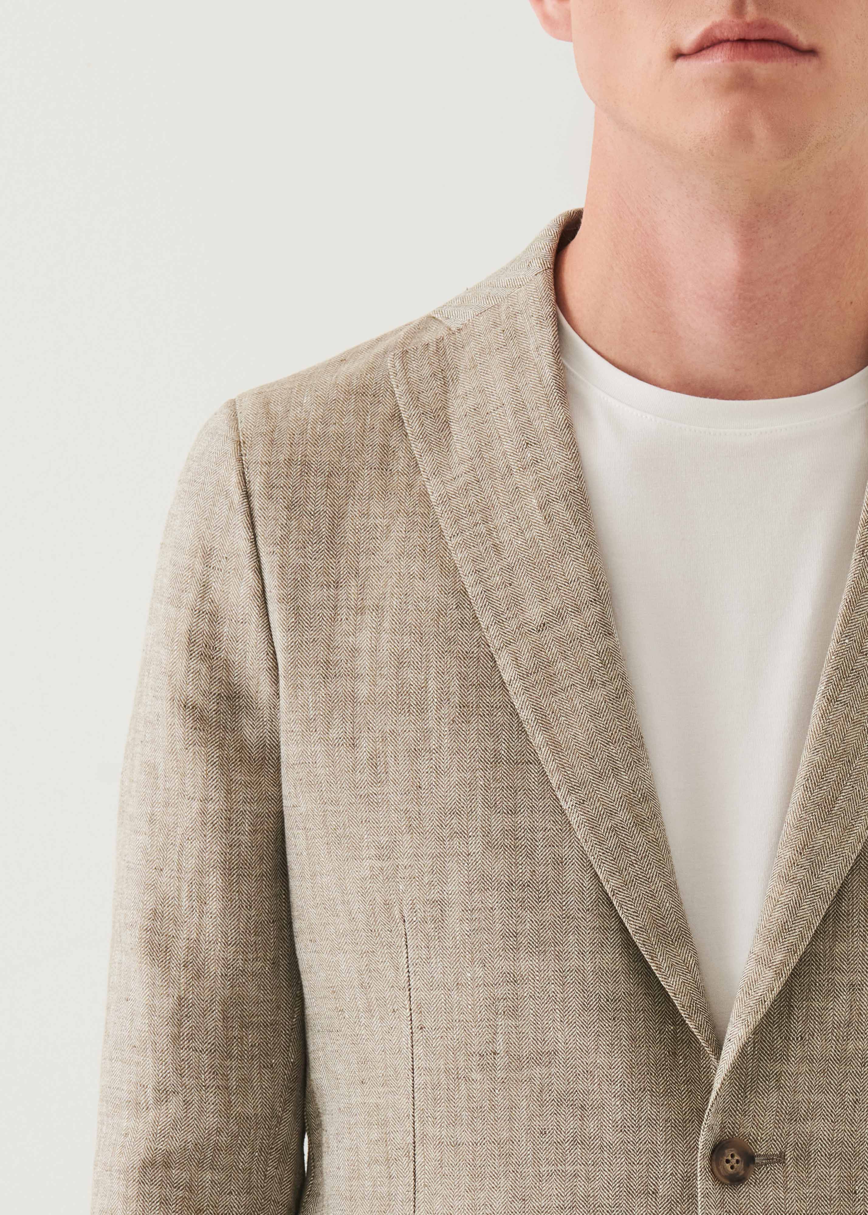 Herringbone Linen Two-Button Blazer