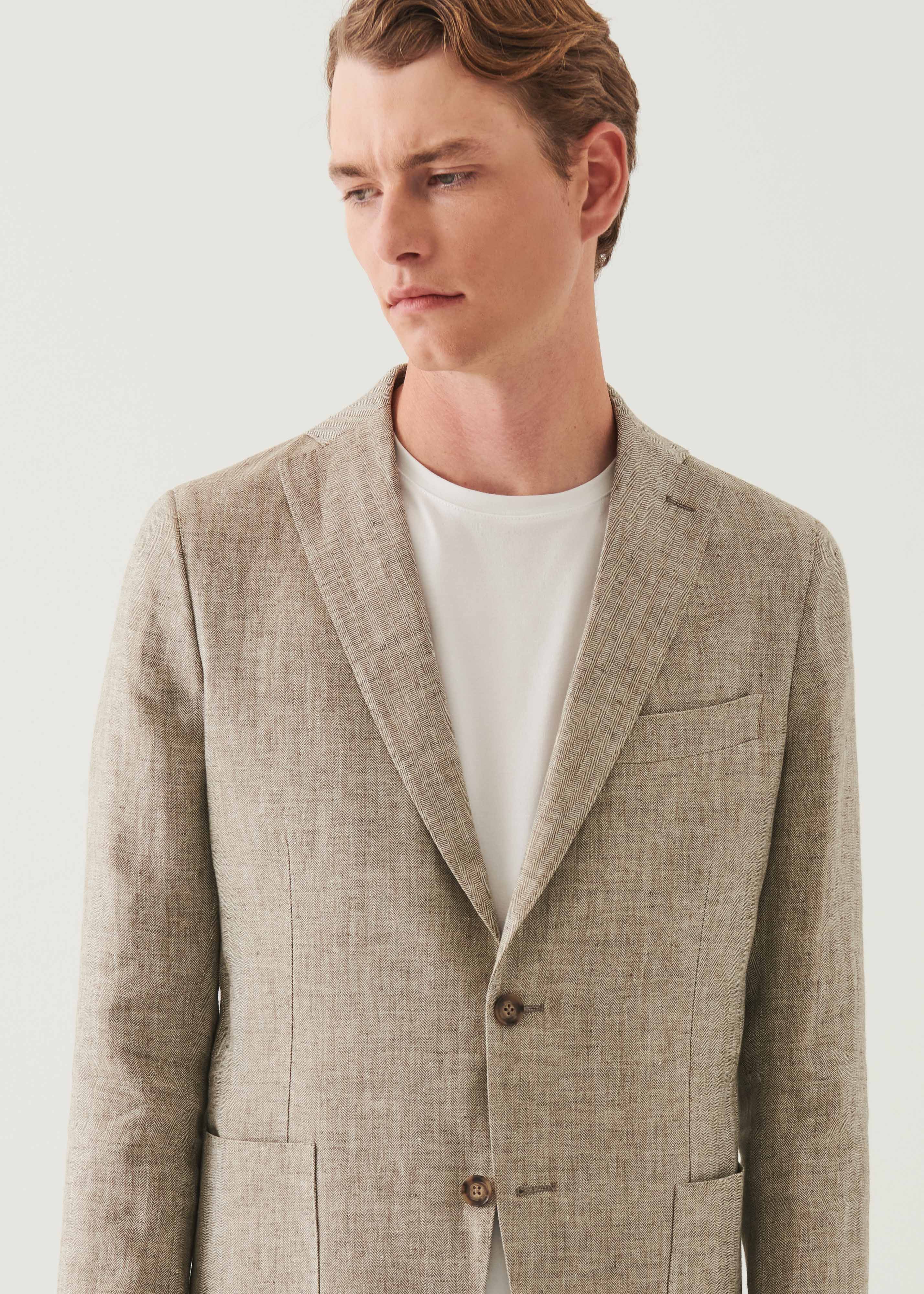 Herringbone Linen Two-Button Blazer
