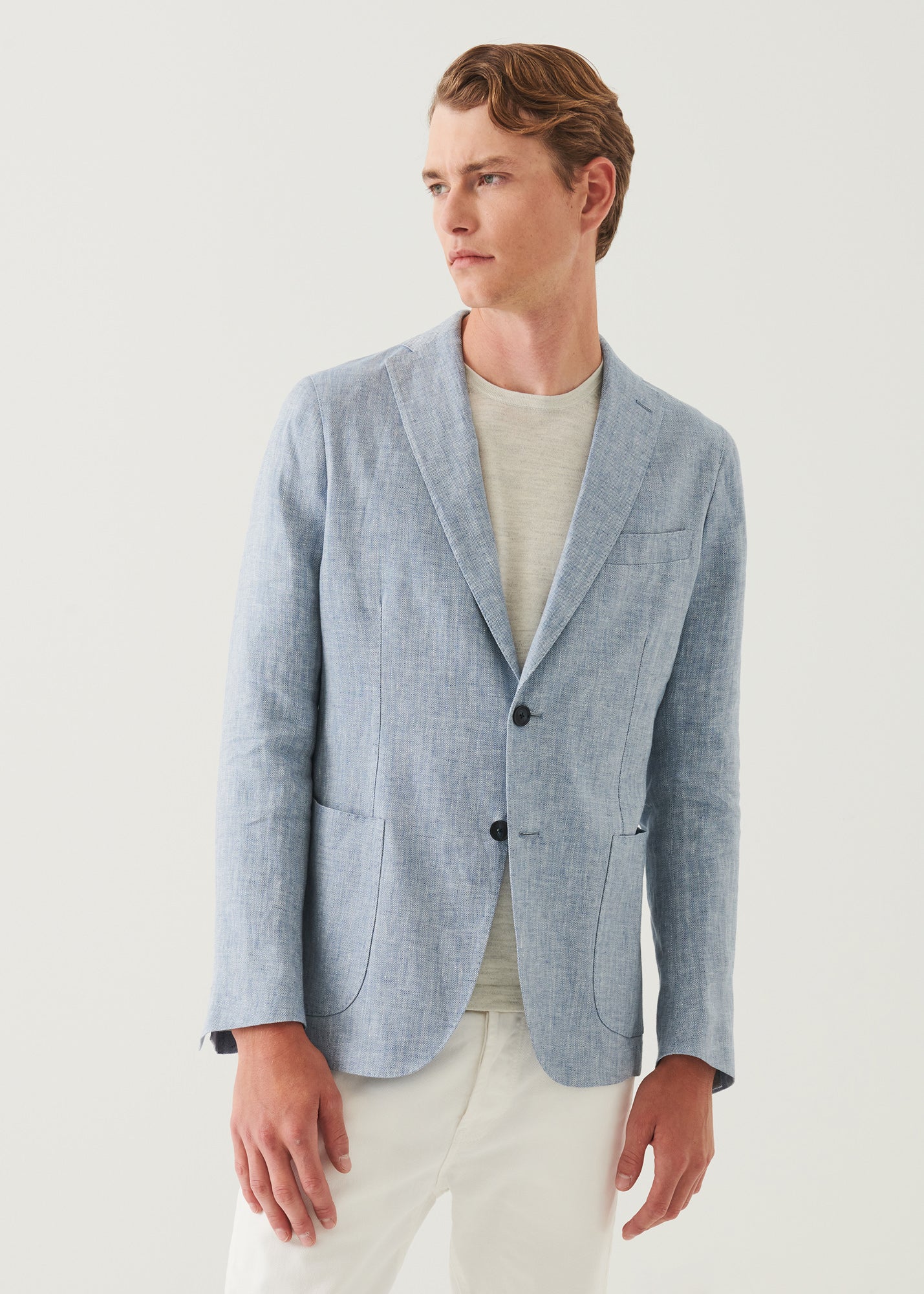 Herringbone Linen Two-Button Blazer