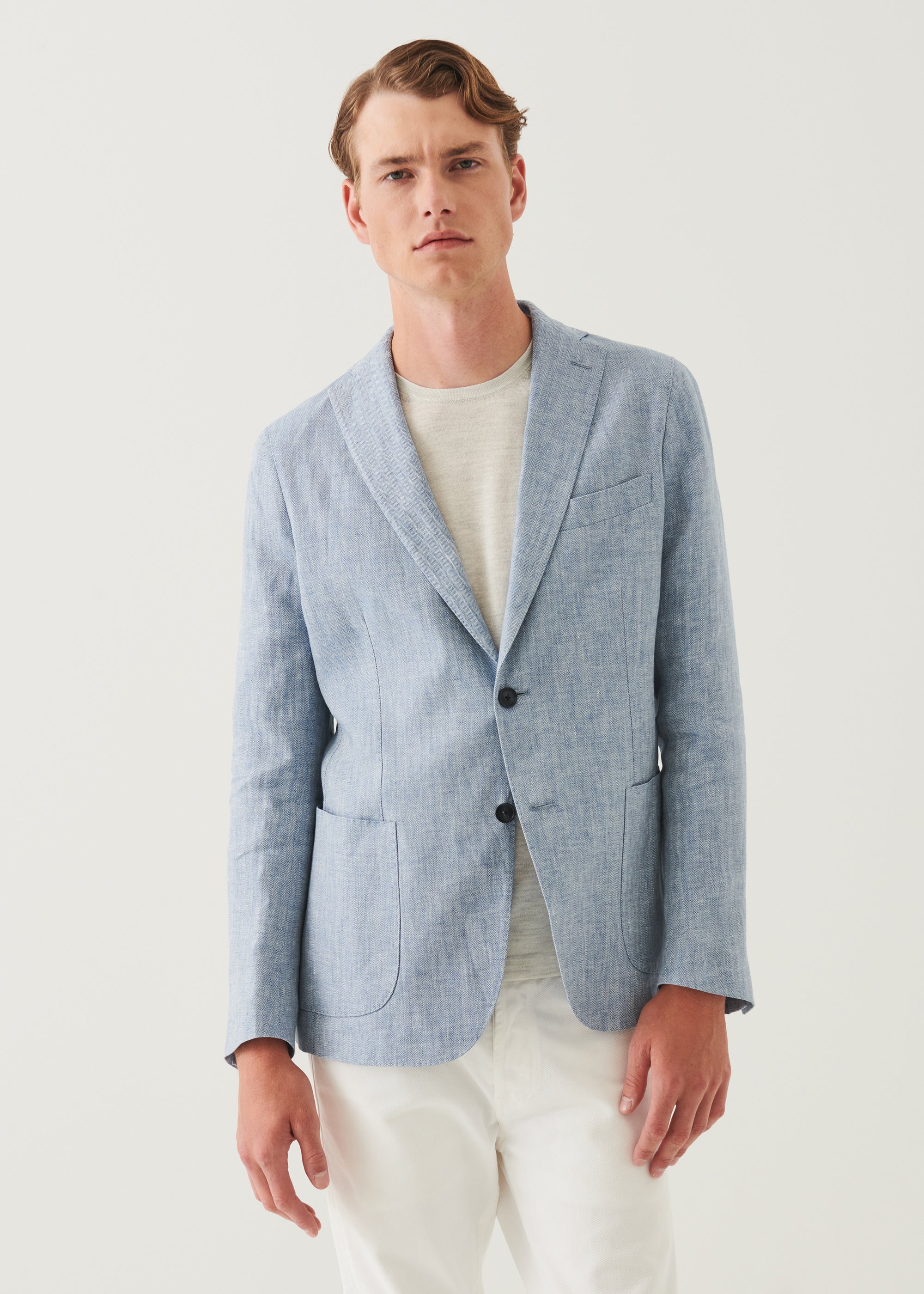 Herringbone Linen Two-Button Blazer | PATRICK ASSARAF