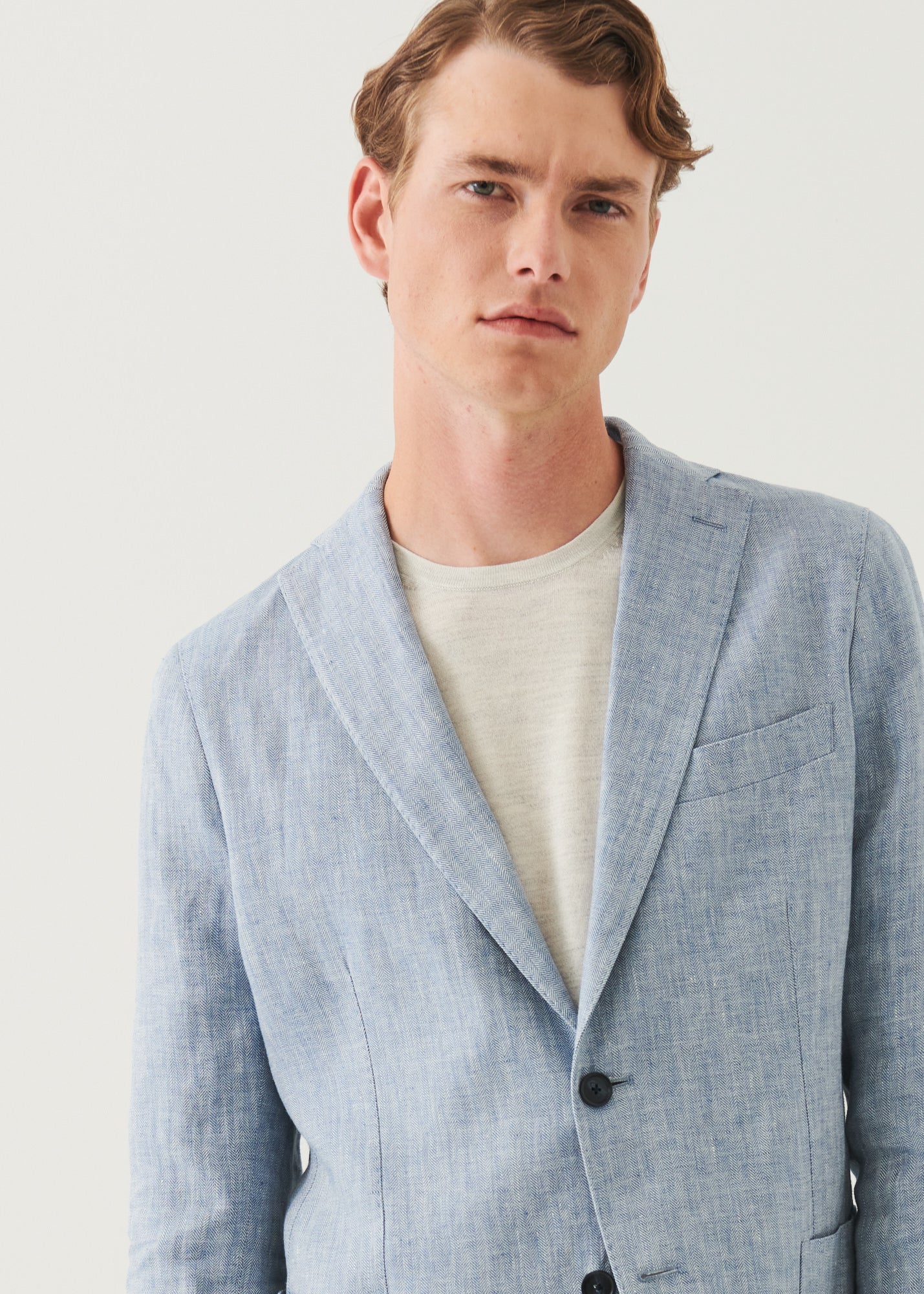 Herringbone Linen Two-Button Blazer