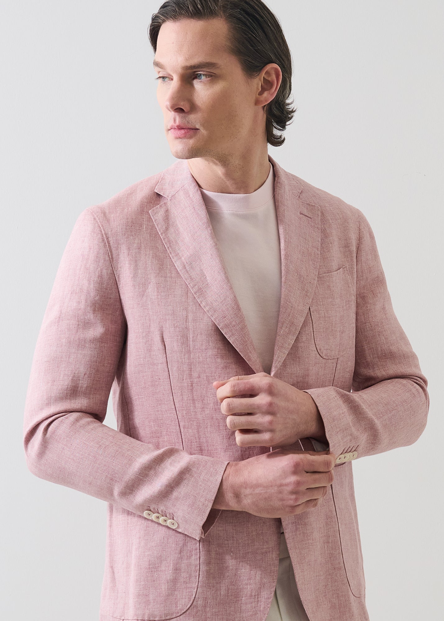 Linen Herringbone Two-Button Blazer - PATRICK ASSARAF