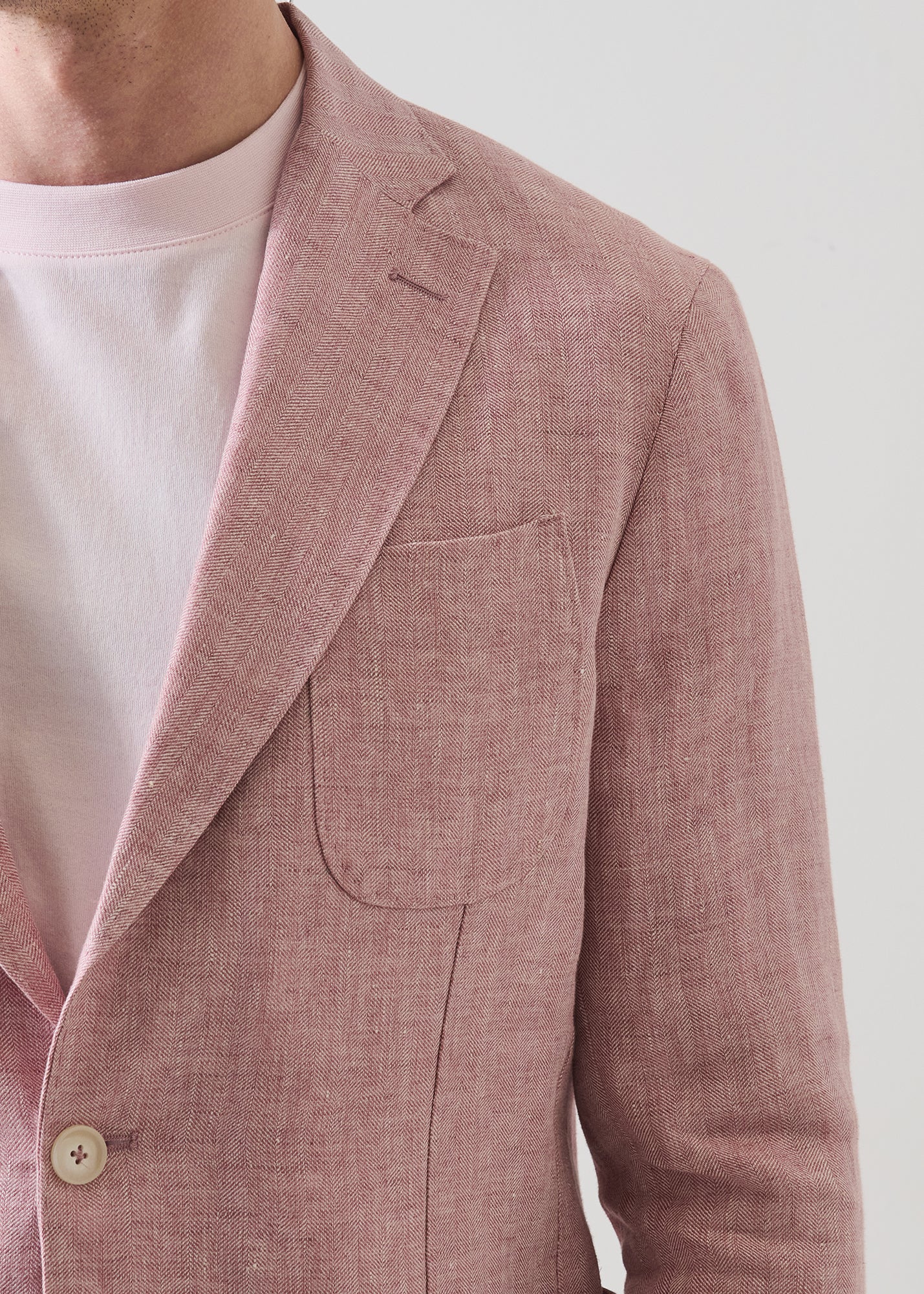 Linen Herringbone Two-Button Blazer - PATRICK ASSARAF