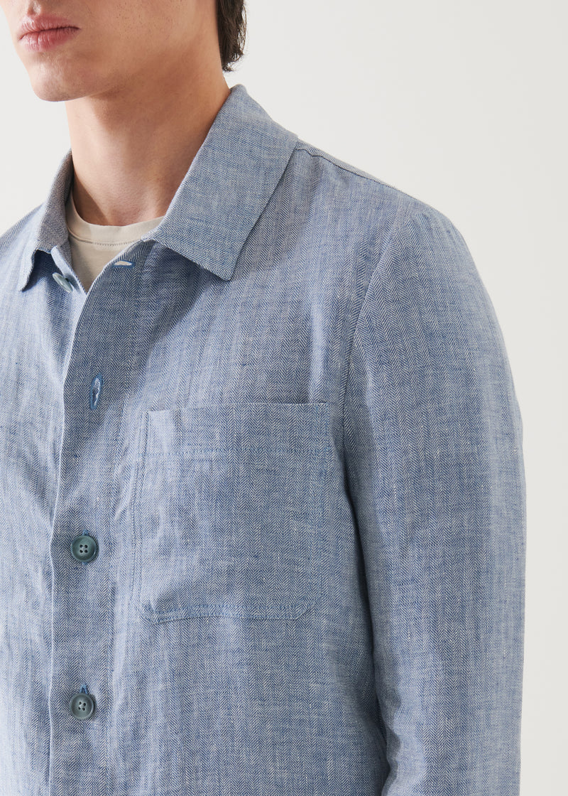 Linen Herringbone Shirt Jacket