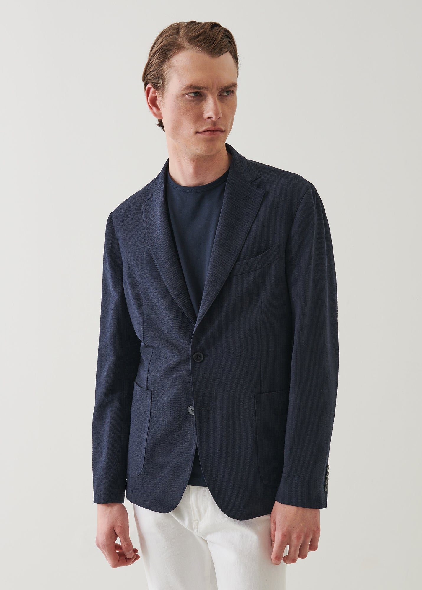 Wool Stretch Two-Button Blazer
