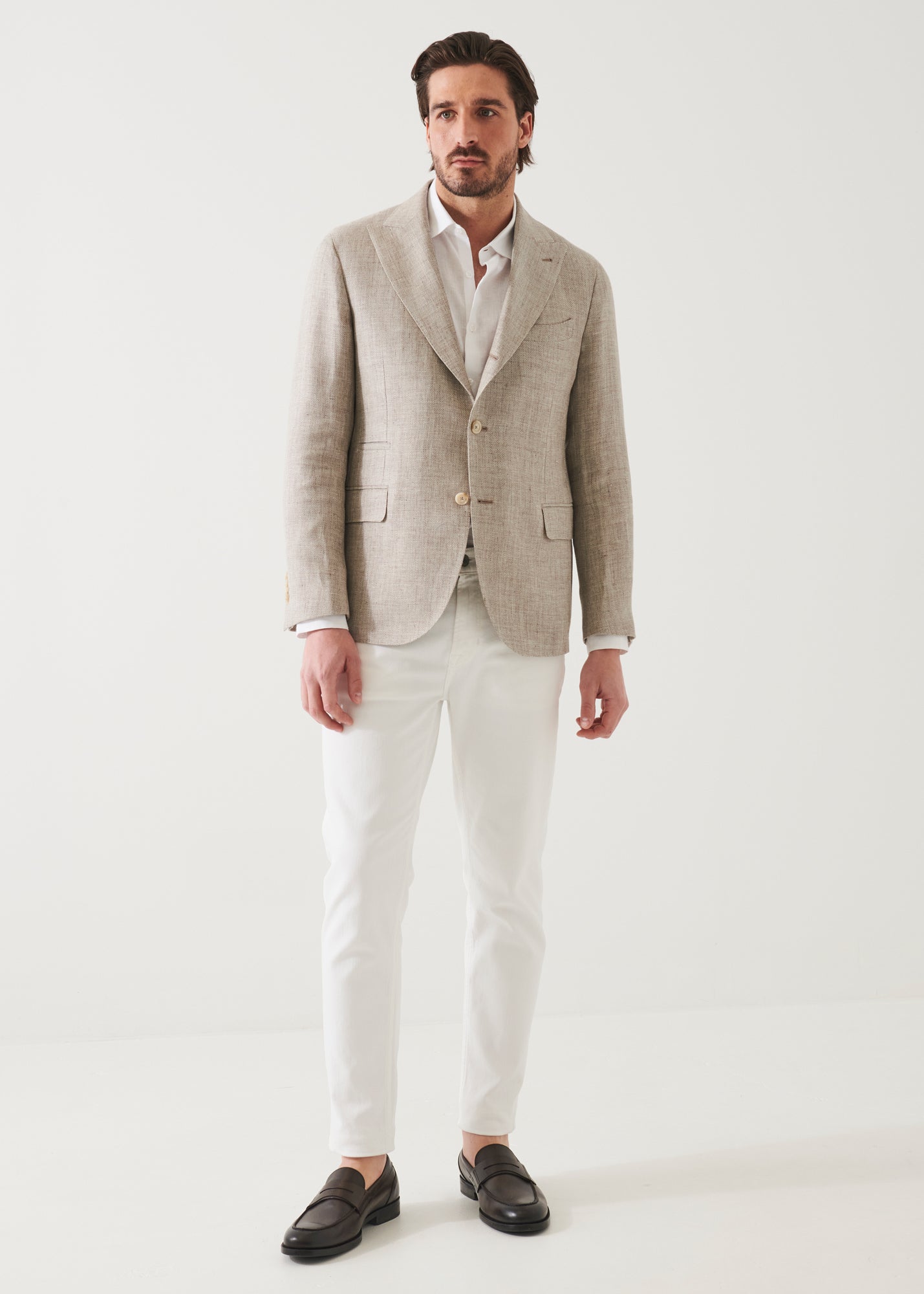 Linen Wool Blend Peak Lapel Blazer