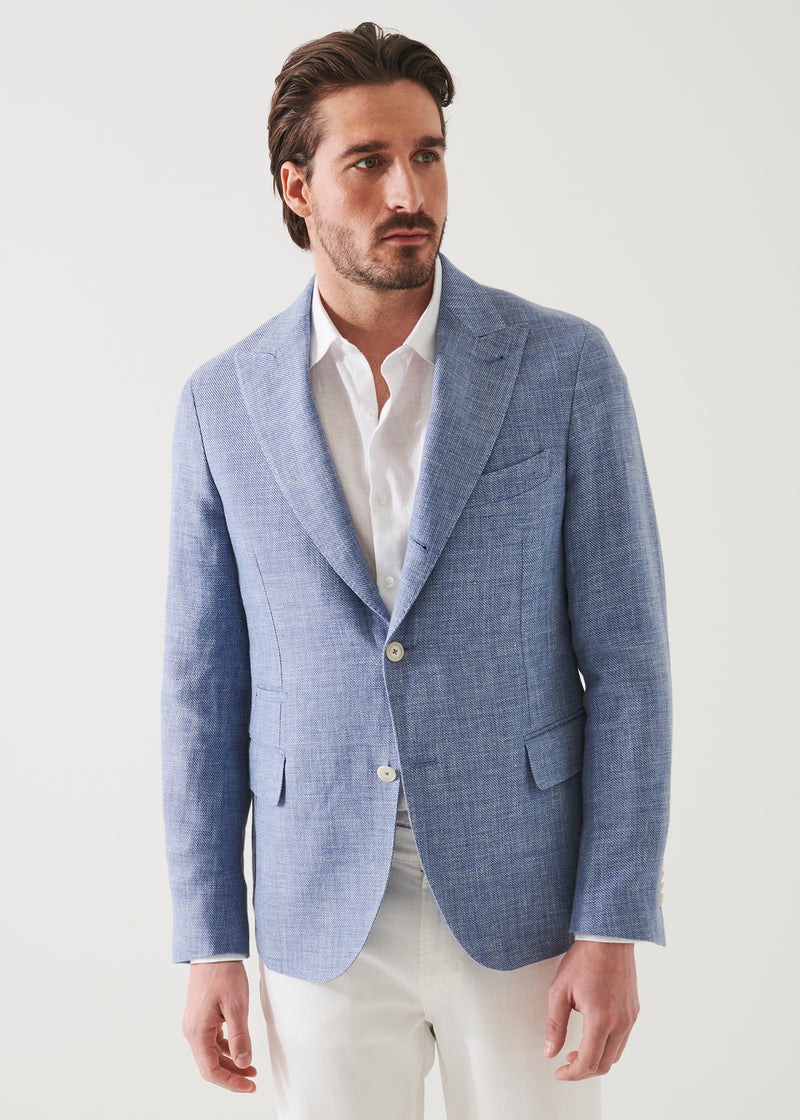 Linen Wool Blend Peak Lapel Blazer