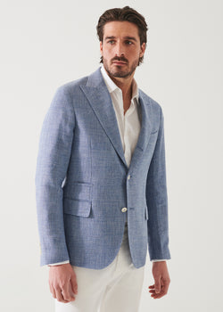 LINEN WOOL BLEND PEAK LAPEL BLAZER