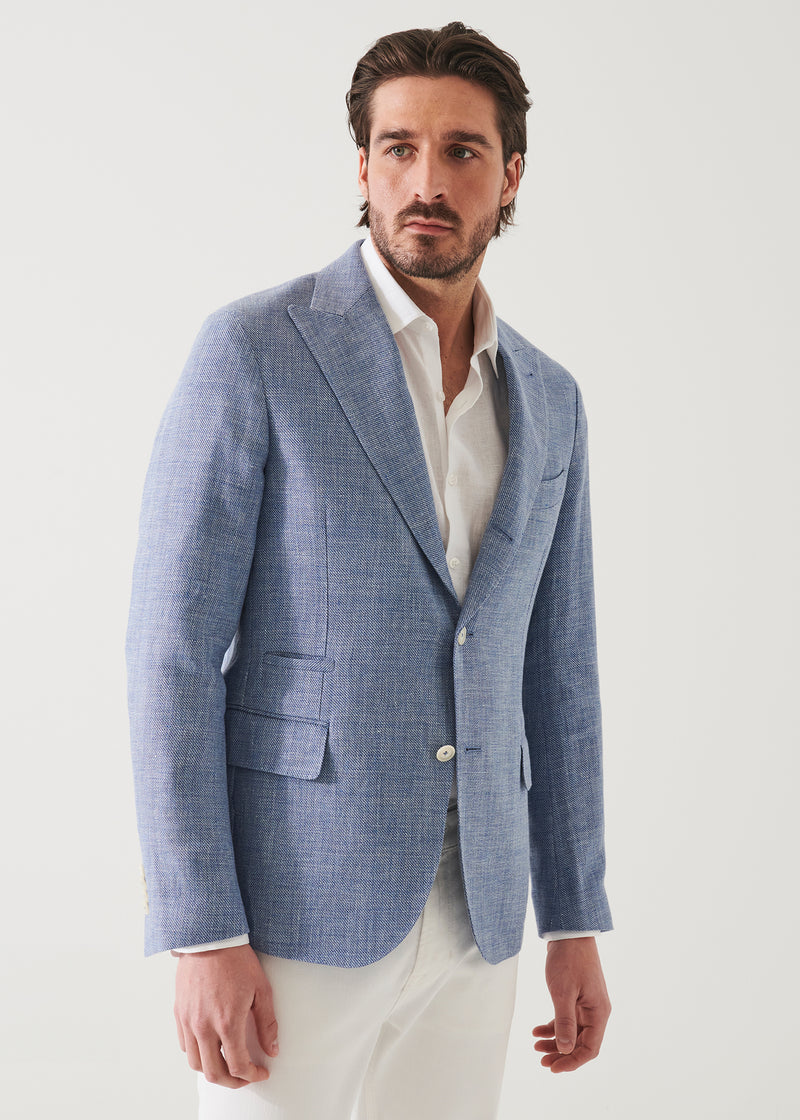 Linen Wool Blend Peak Lapel Blazer