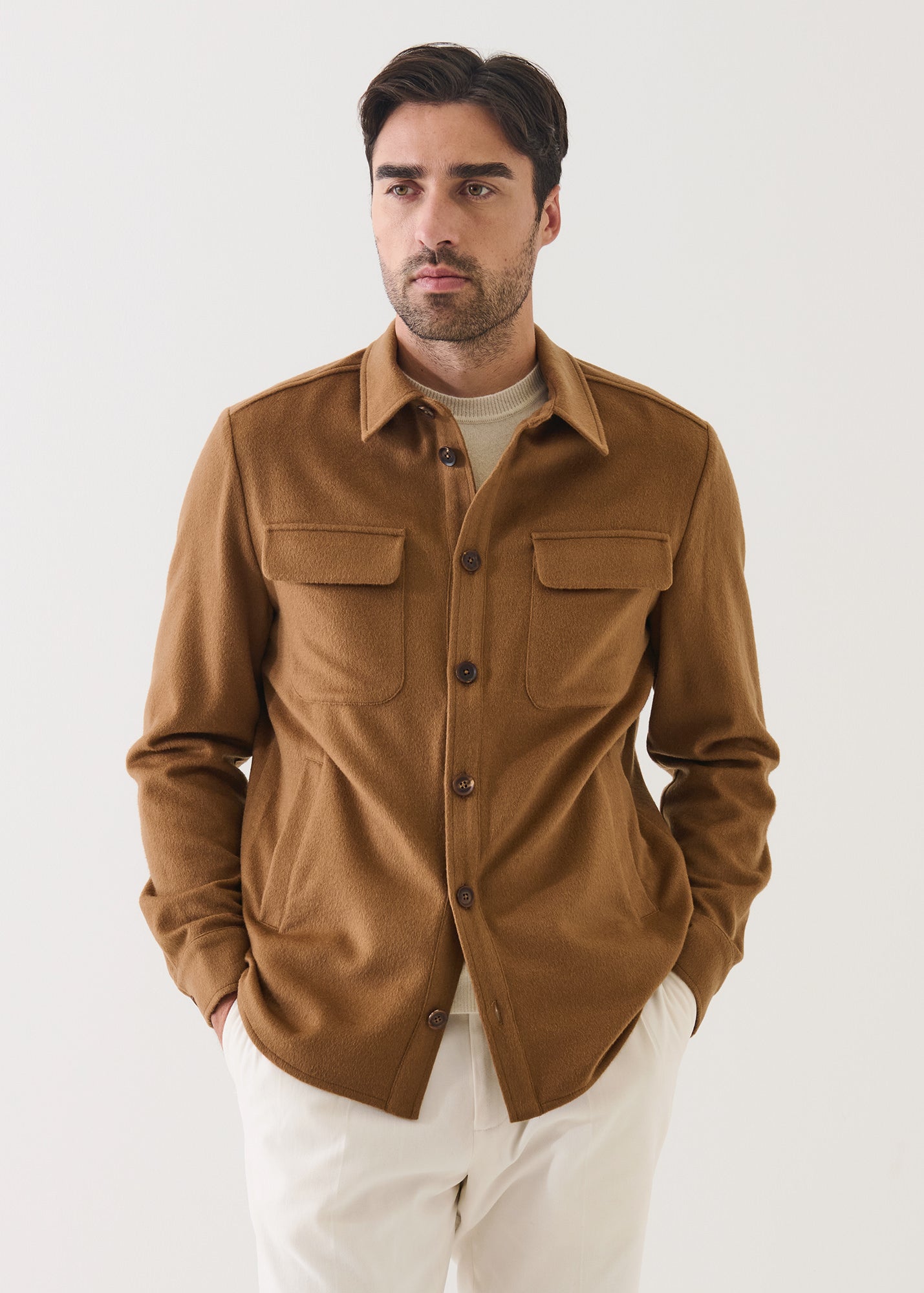 Flap Pocket Wool-Cashmere Shirt Jacket - PATRICK ASSARAF